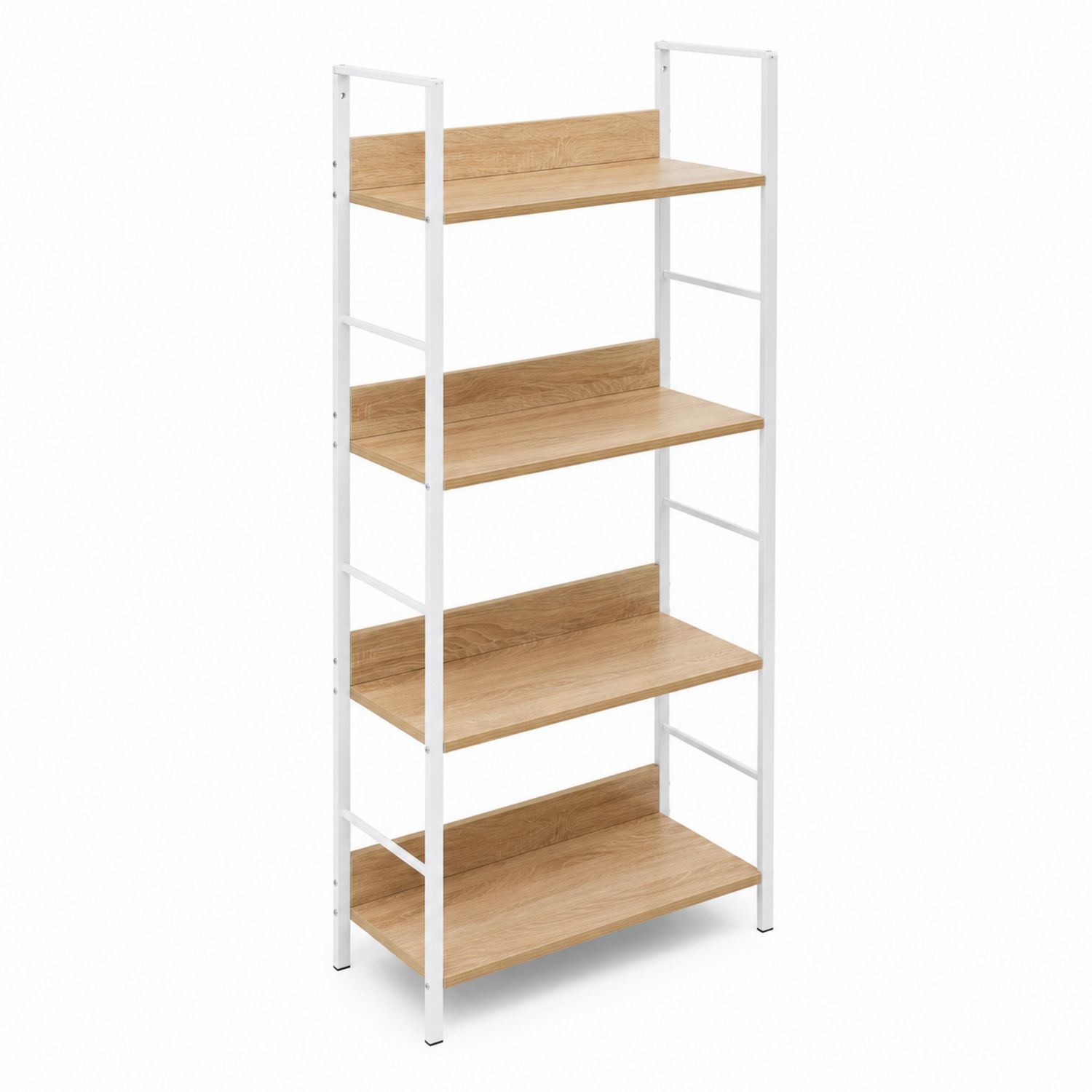 Étagère en Bois MDF et Métal Blanc avec Finition Chêne 144x60x30 cm-Prestigelodgea