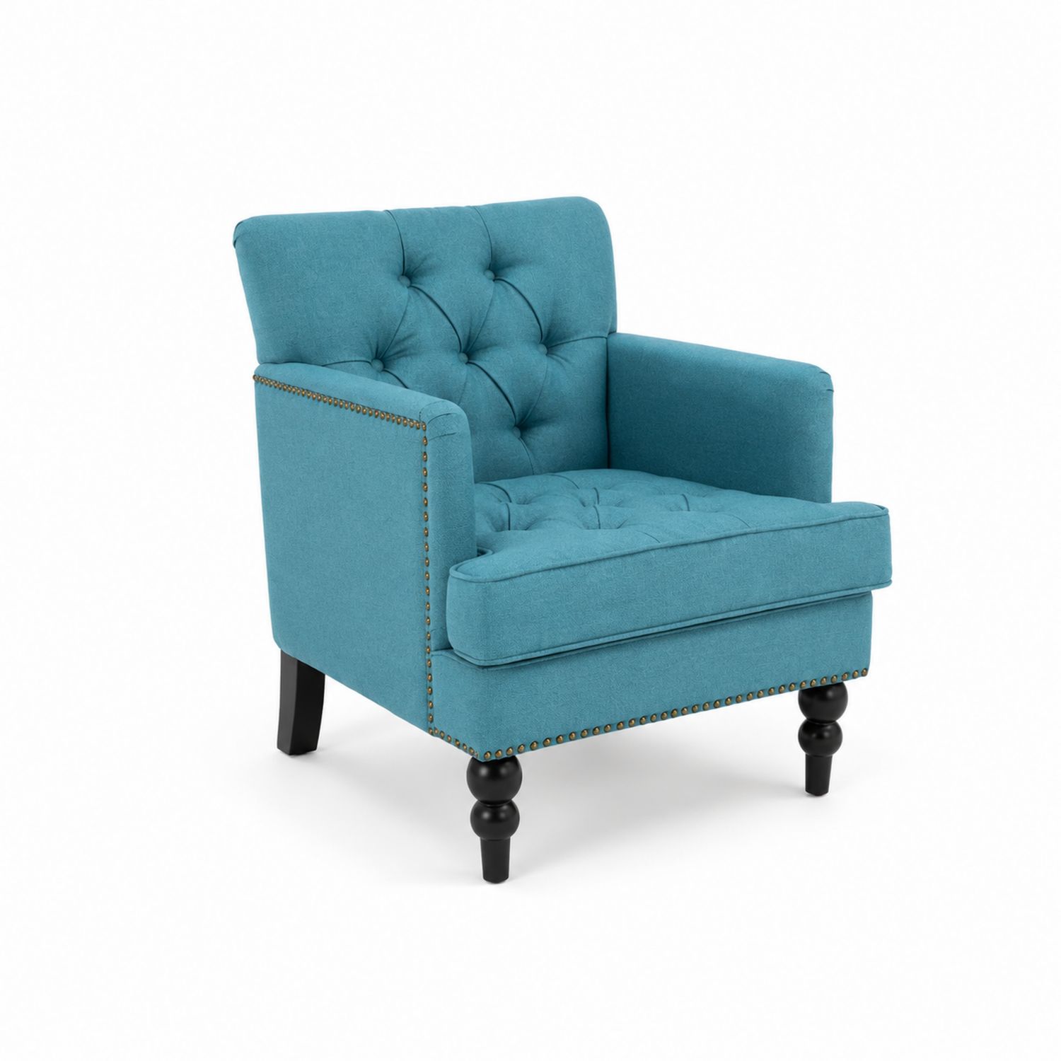 Fauteuil en tissu bleu avec pieds en bois-Prestigelodgea