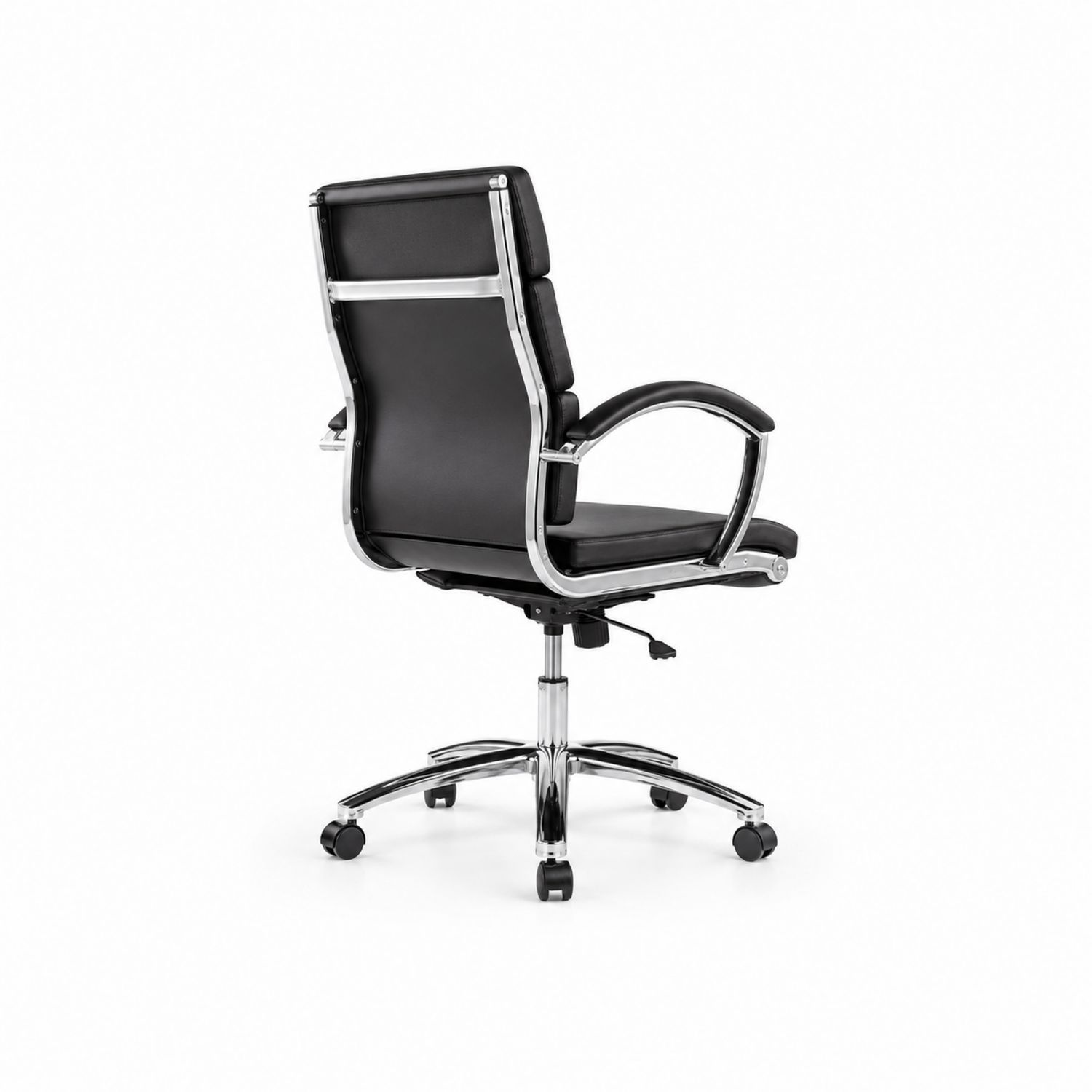Chaise de bureau pivotante en cuir PU noir avec base en métal chromé-Prestigelodgea