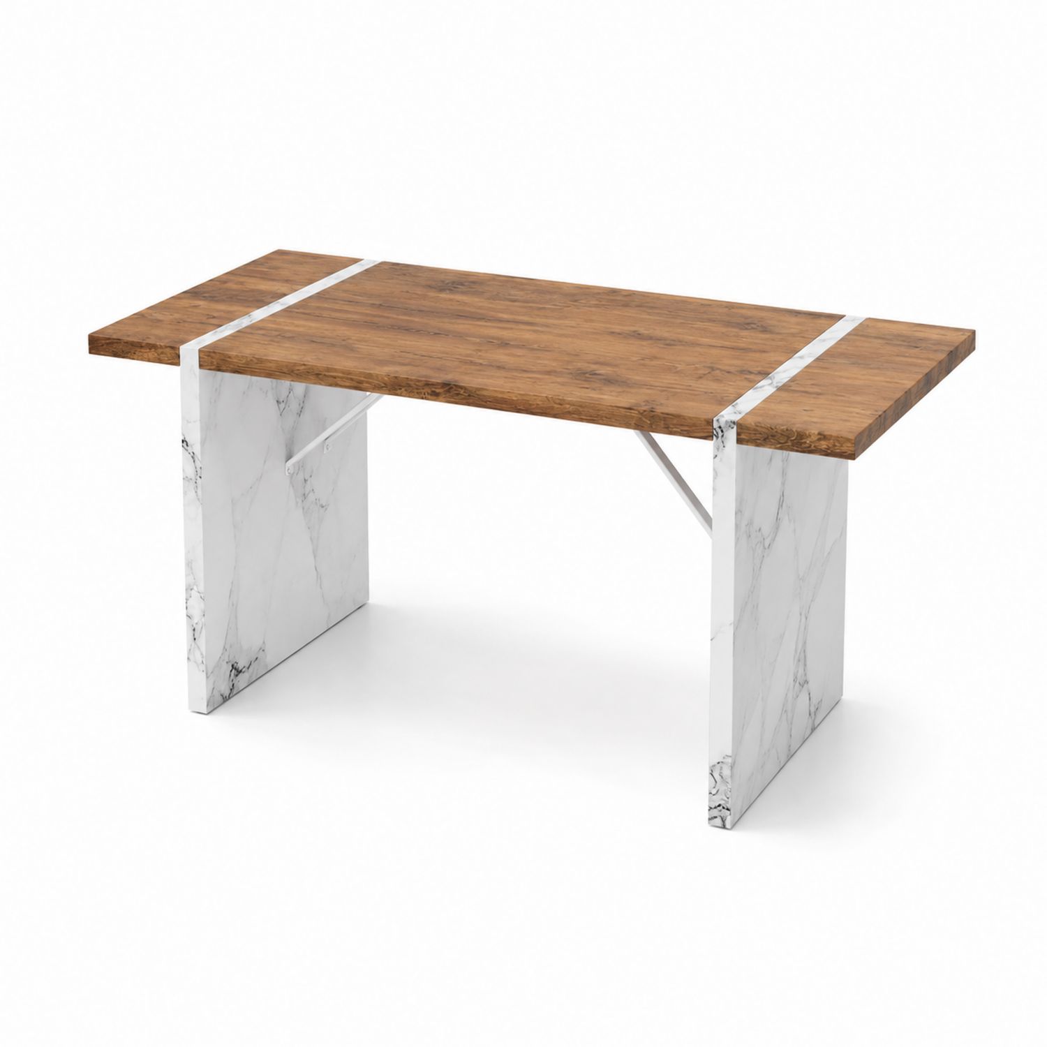 Table en Bois et Marbre avec Pieds en Marbre 200x100x75 cm-Prestigelodgea