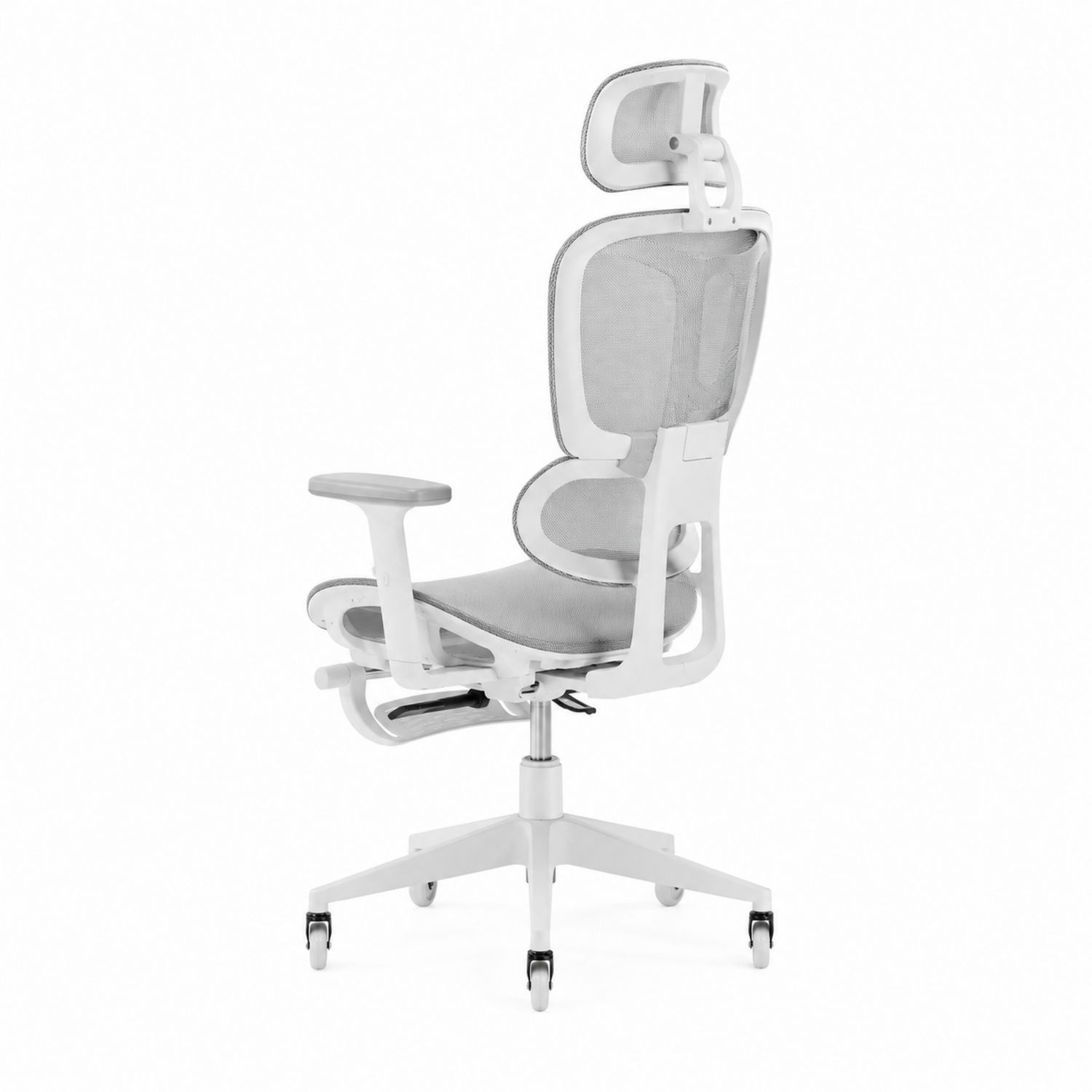 Chaise de bureau en maille polyester avec accoudoirs réglables et appui-tête - Gris/Blanc-Prestigelodgea