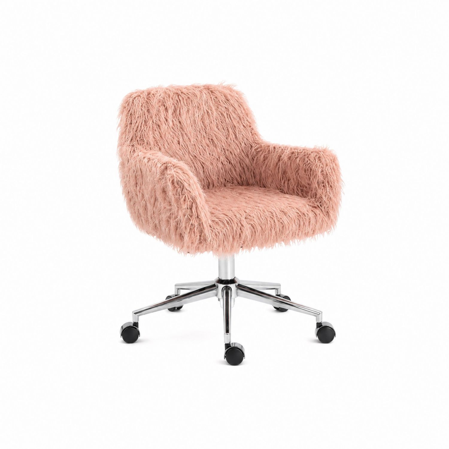 Chaise de bureau en fourrure synthétique rose avec base chromée-Prestigelodgea