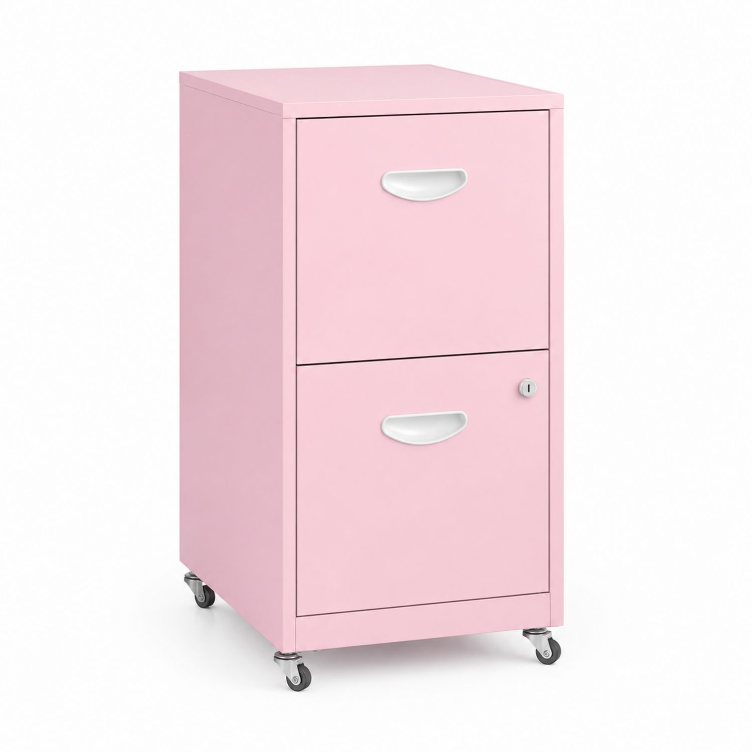 Classeur à roulettes 2 tiroirs métallique rose avec serrure-Prestigelodgea