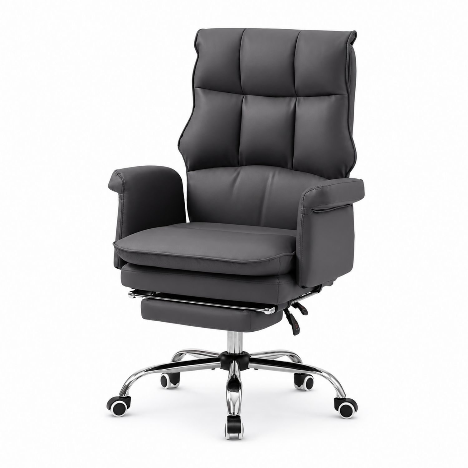 Chaise de bureau en cuir PU avec repose-pieds et base en métal-Prestigelodgea