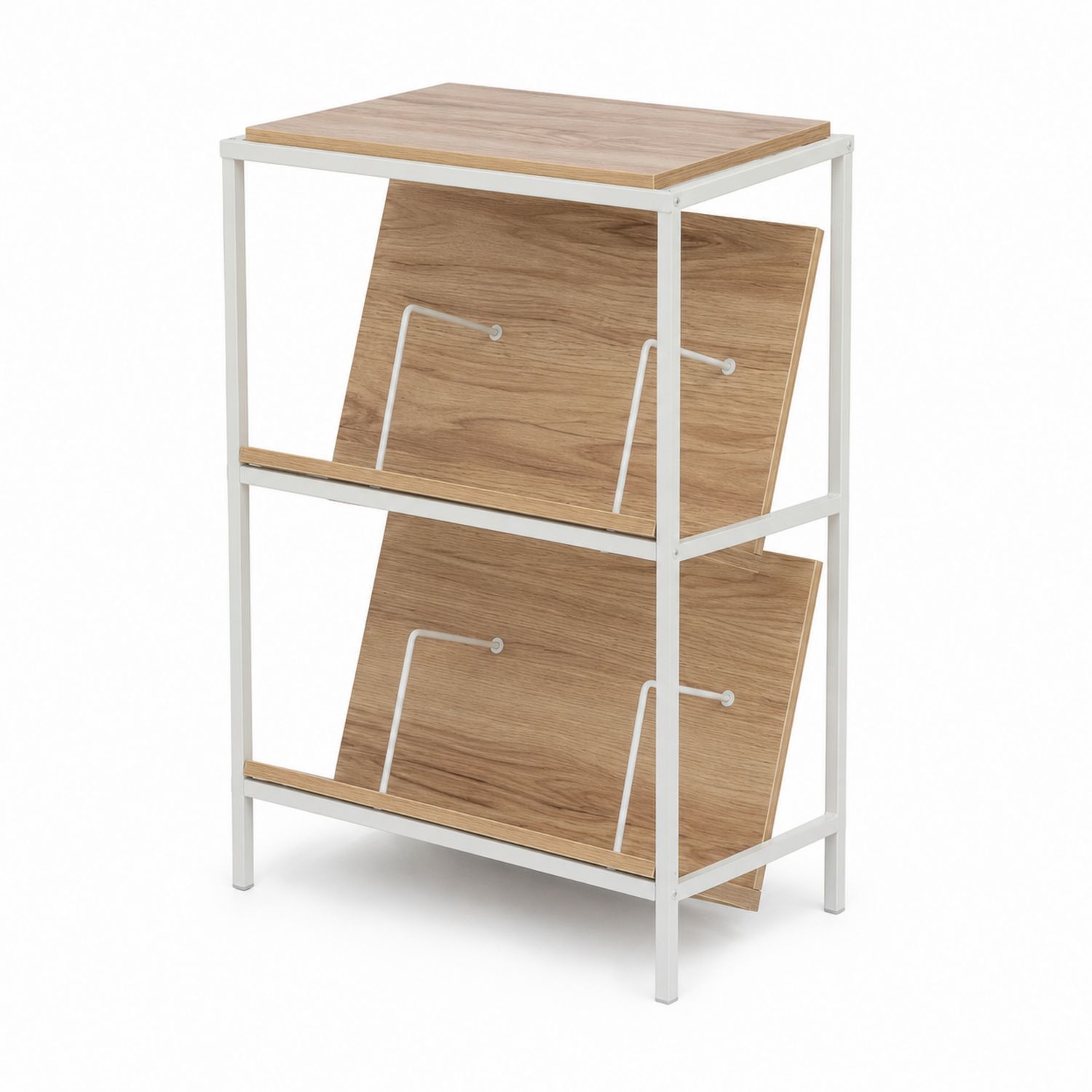 Étager de bureau en métal et bois 2 niveaux Blanc/Chêne-Prestigelodgea