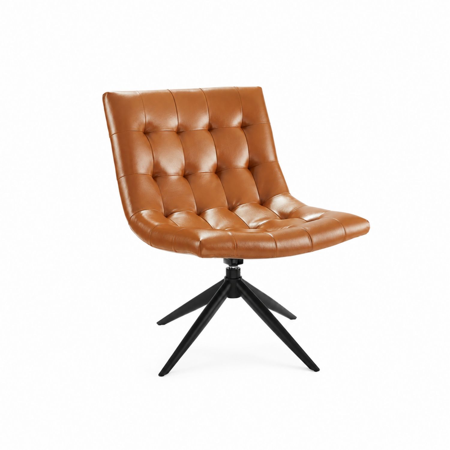 Chaise pivotante en cuir brun avec pieds en métal noir-Prestigelodgea