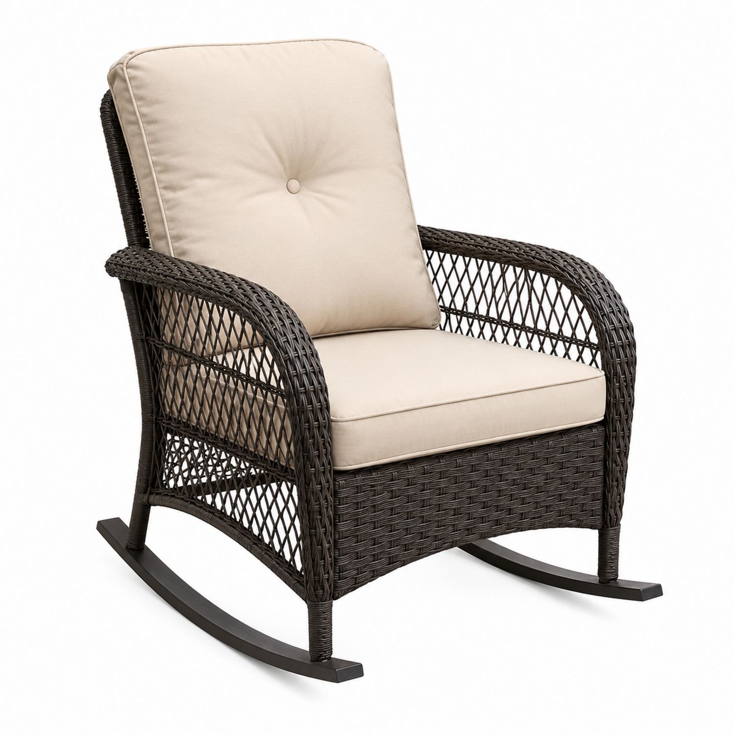 Chaise à bascule en rotin avec coussins en polyester Beige-Prestigelodgea