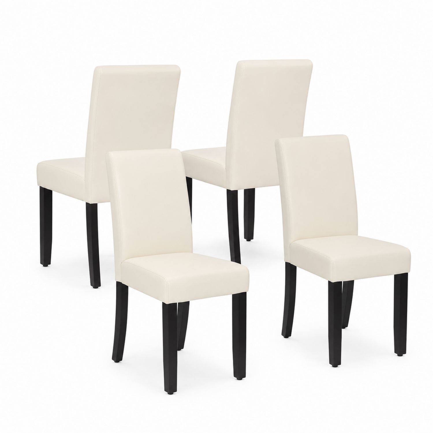 Lot de 4 chaises en cuir synthétique blanc avec pieds en bois noir-Prestigelodgea