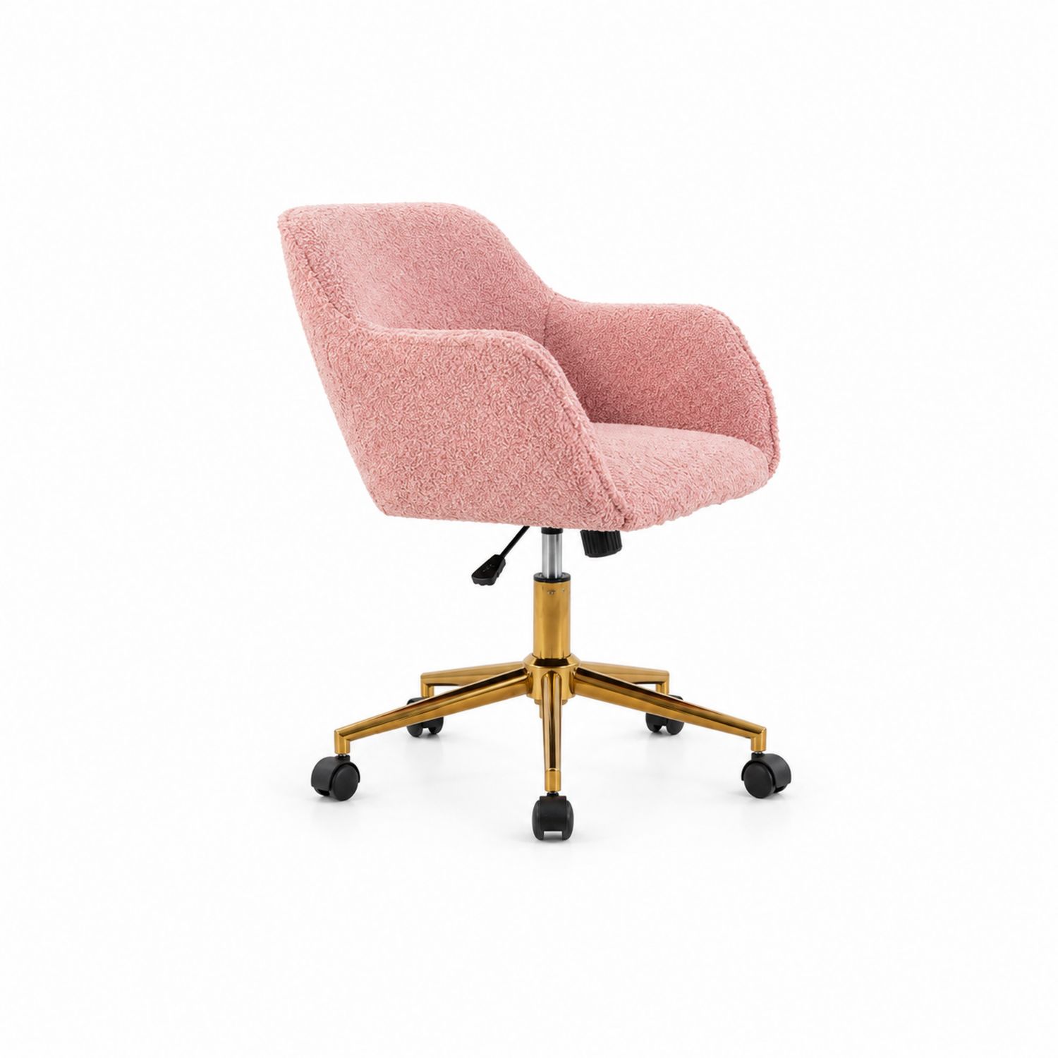 Chaise de bureau en polyester rose avec base en métal doré-Prestigelodgea
