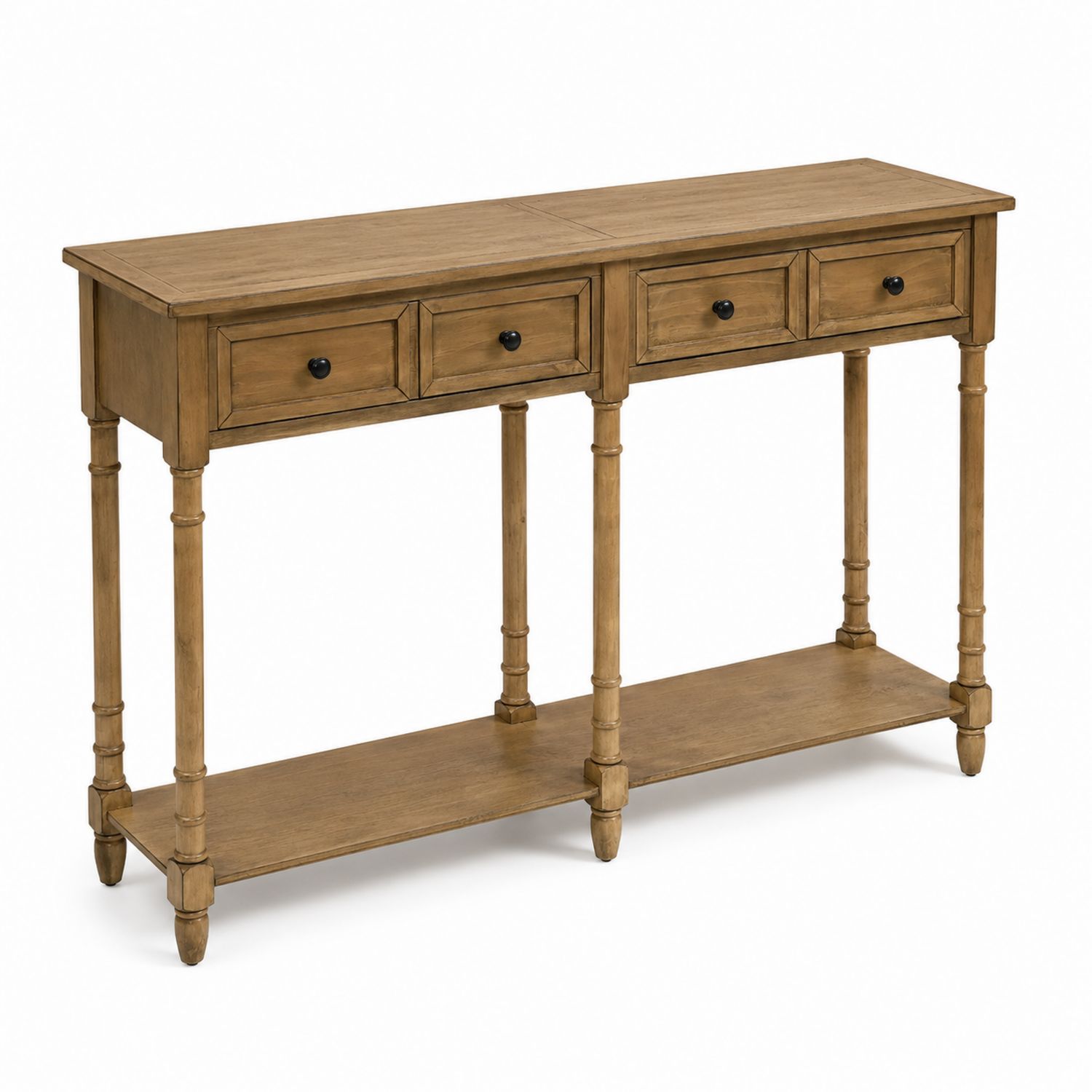 Console en bois massif 4 tiroirs avec étagère en chêne clair 120x35x85 cm-Prestigelodgea
