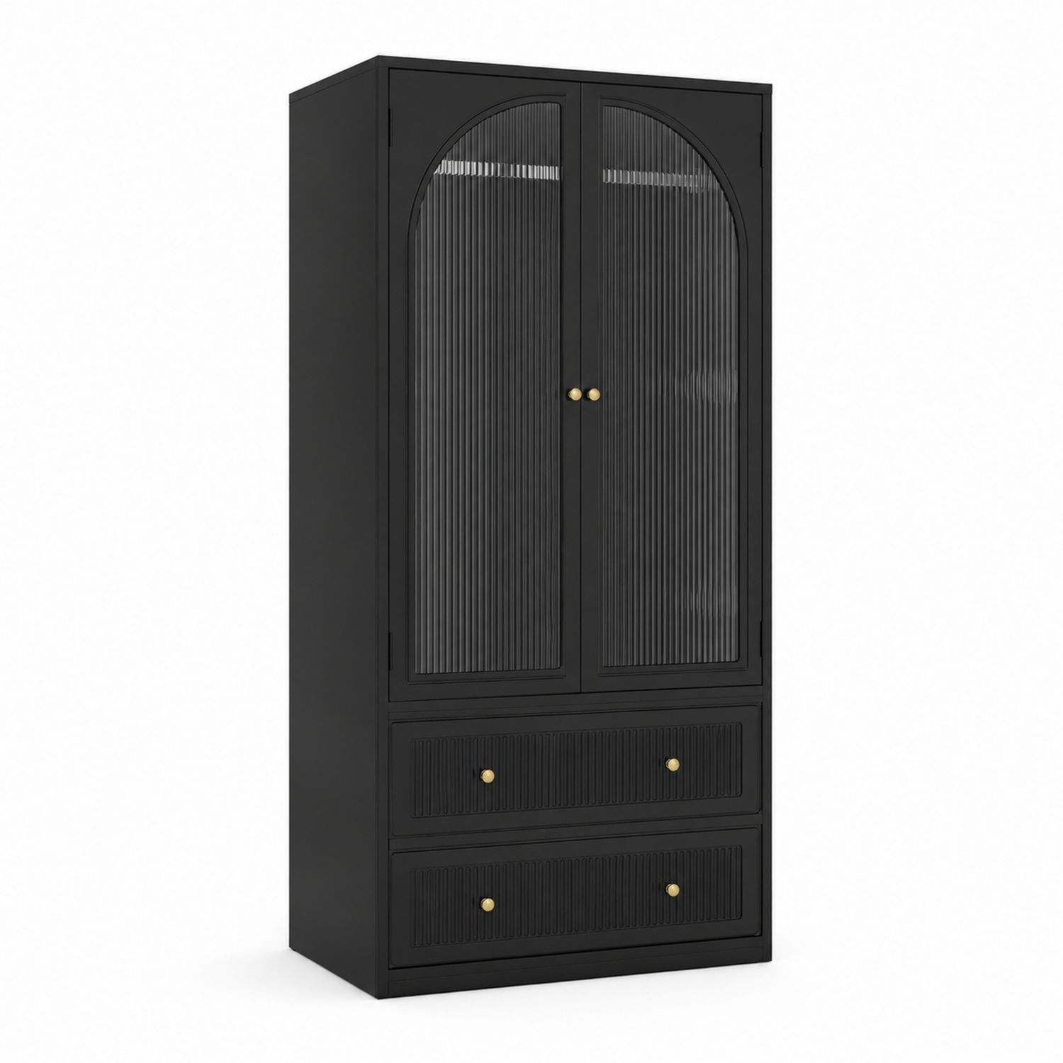 Armoire en Bois noir avec Portes en Verre et 2 Tiroirs 180x80x40 cm-Prestigelodgea