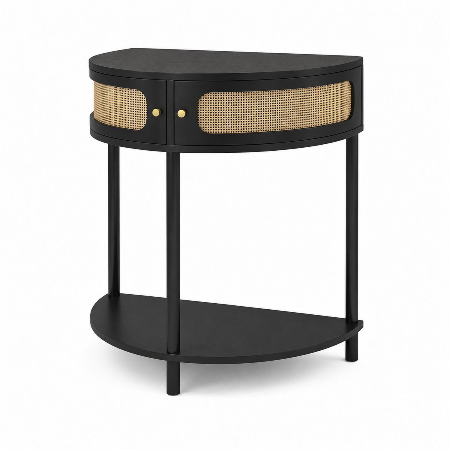 Console demi-cercle en bois et rotin noir-Prestigelodgea