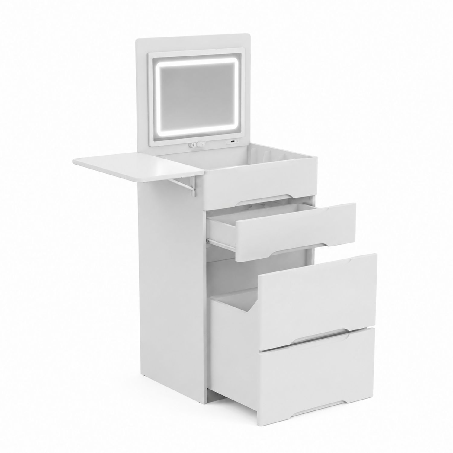 Coiffeuse avec miroir LED et tiroirs en bois blanc-Prestigelodgea