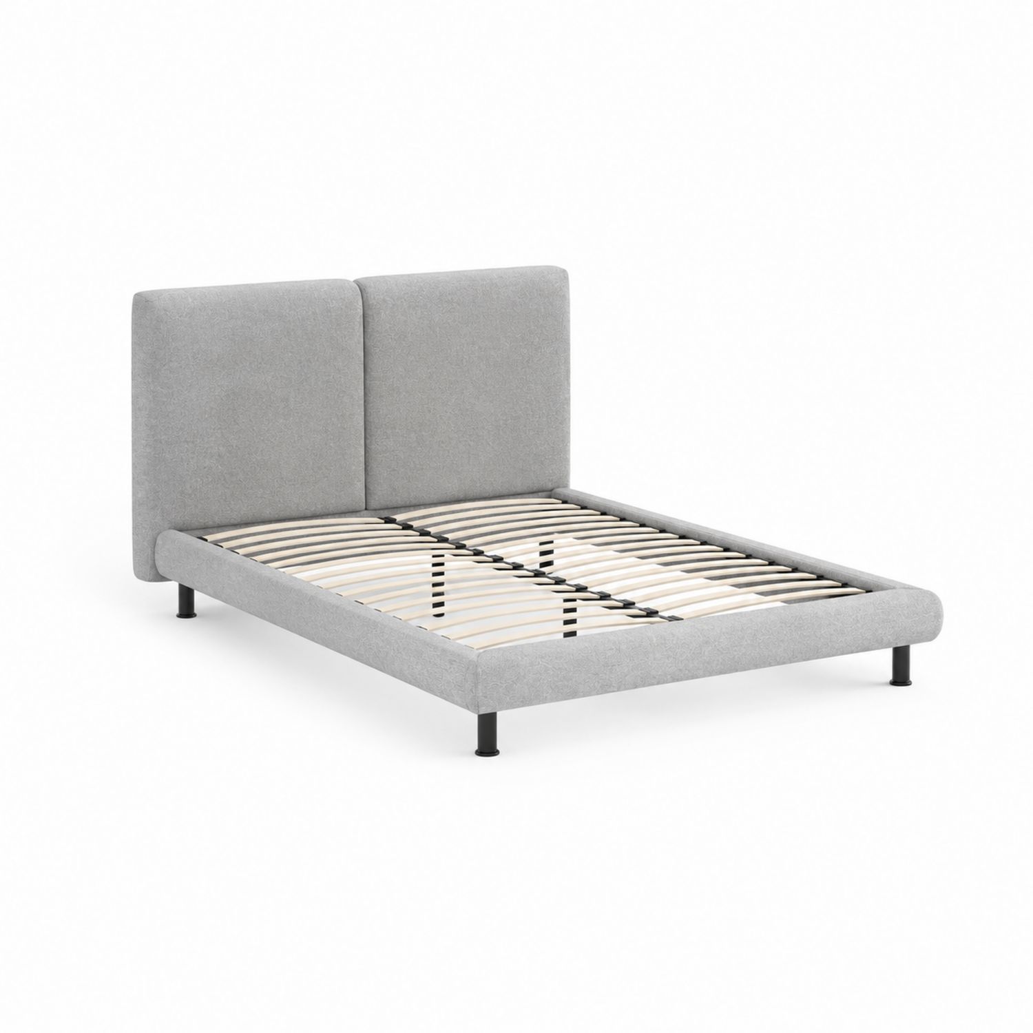Lit double en tissu gris 140x200 cm avec tête de lit-Prestigelodgea