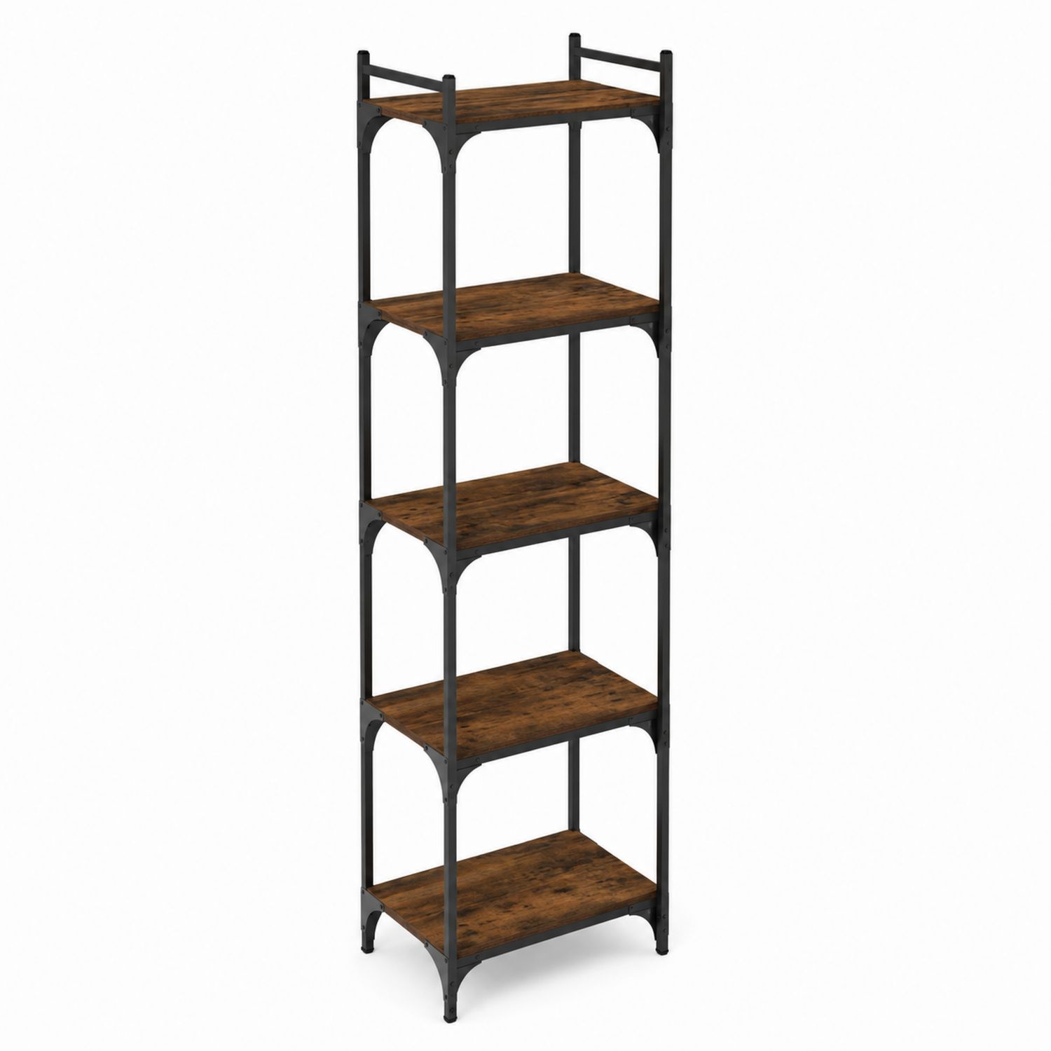 Étagère bibliothèque métal et bois 5 niveaux Noir/Marron-Prestigelodgea
