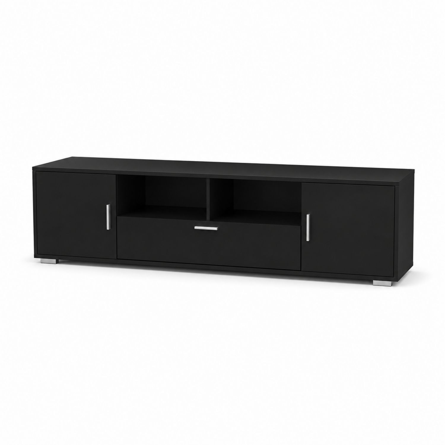 Meuble TV en bois noir avec portes et tiroir 180 cm-Prestigelodgea
