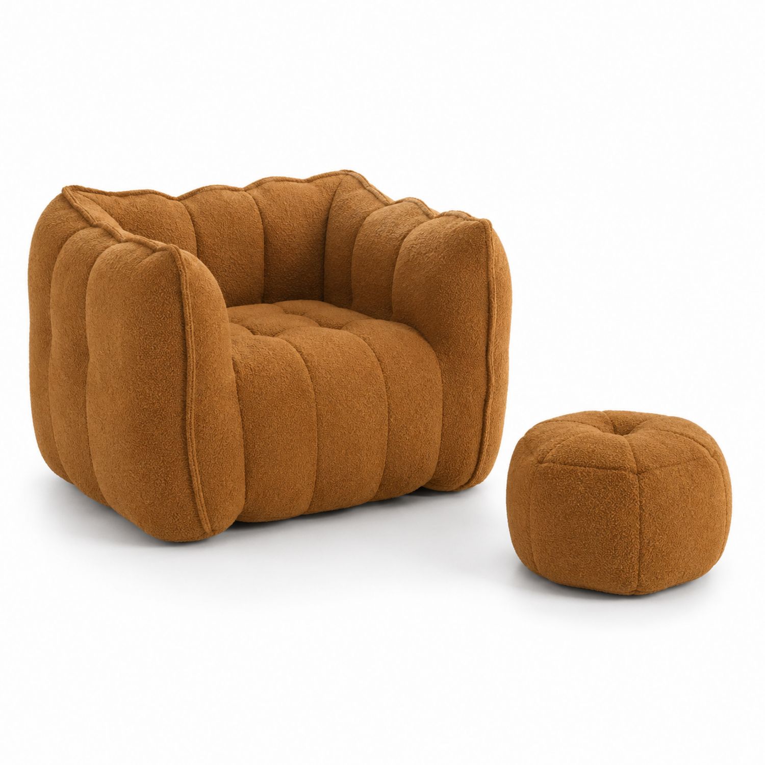 Fauteuil et Pouf Ensemble Tissu Bouclé Marron-Prestigelodgea