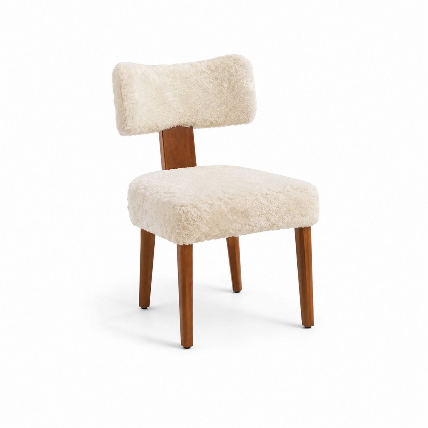 Chaise en bois avec revêtement en fourrure synthétique blanche-Prestigelodgea
