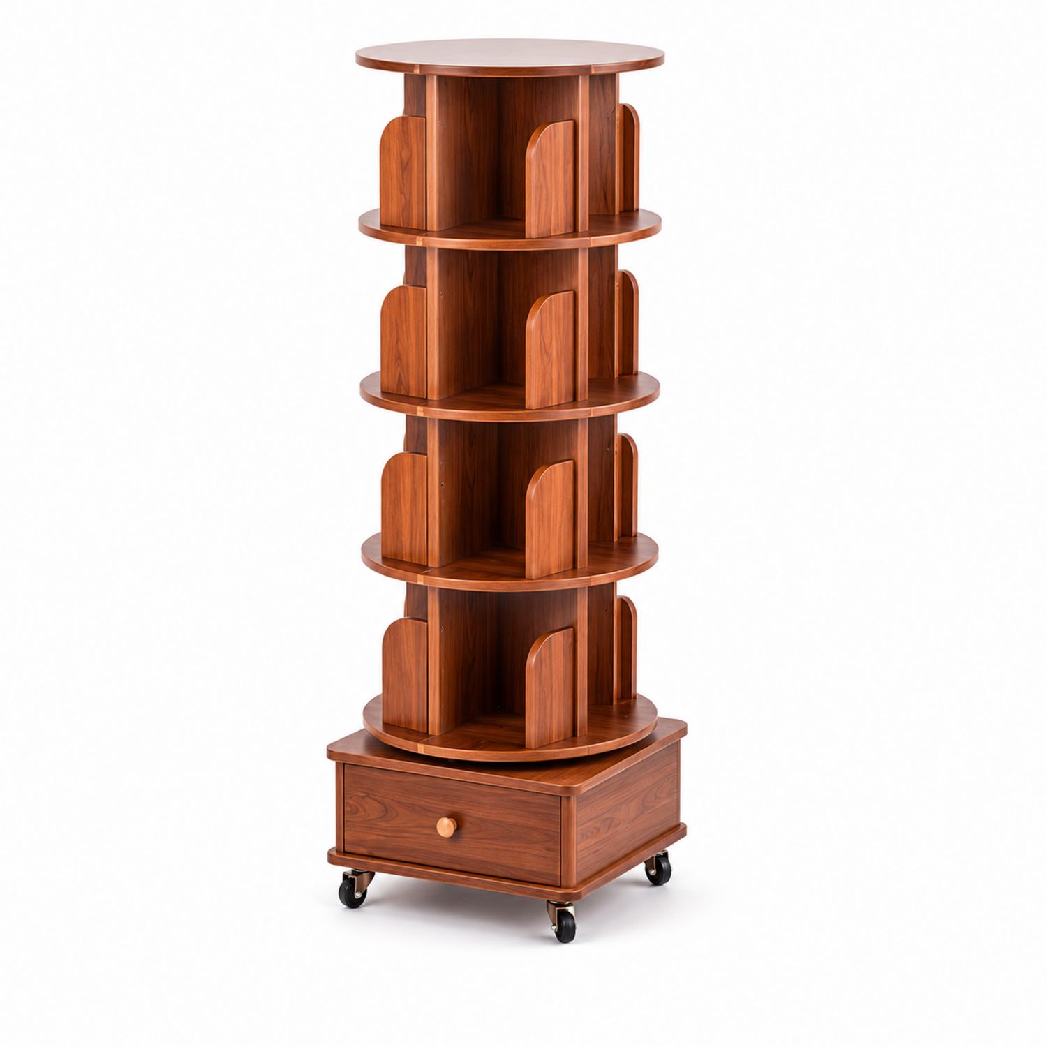 Étagère de rangement pivotante en bois brun avec tiroir et roulettes-Prestigelodgea
