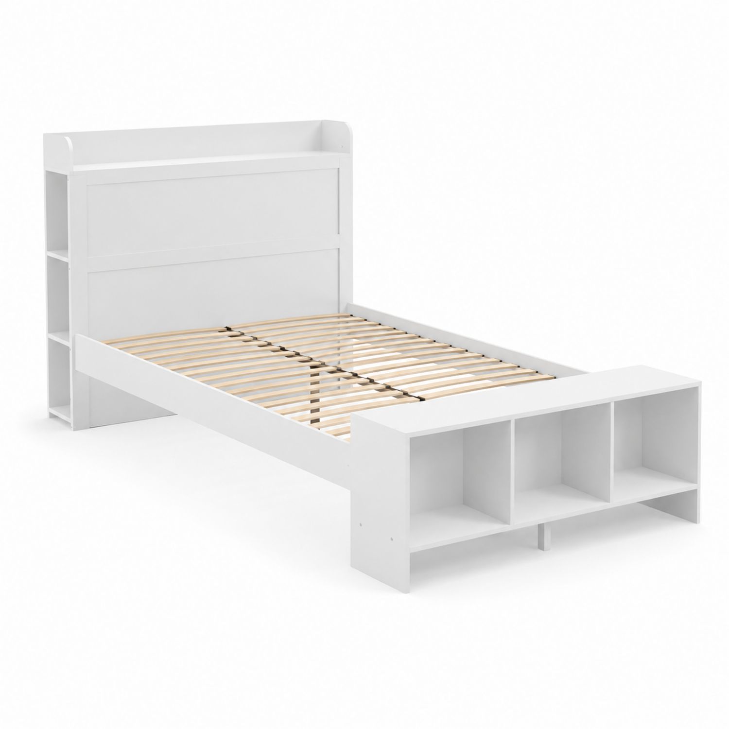 Lit simple en bois MDF avec rangement intégré 200x100cm Blanc-Prestigelodgea