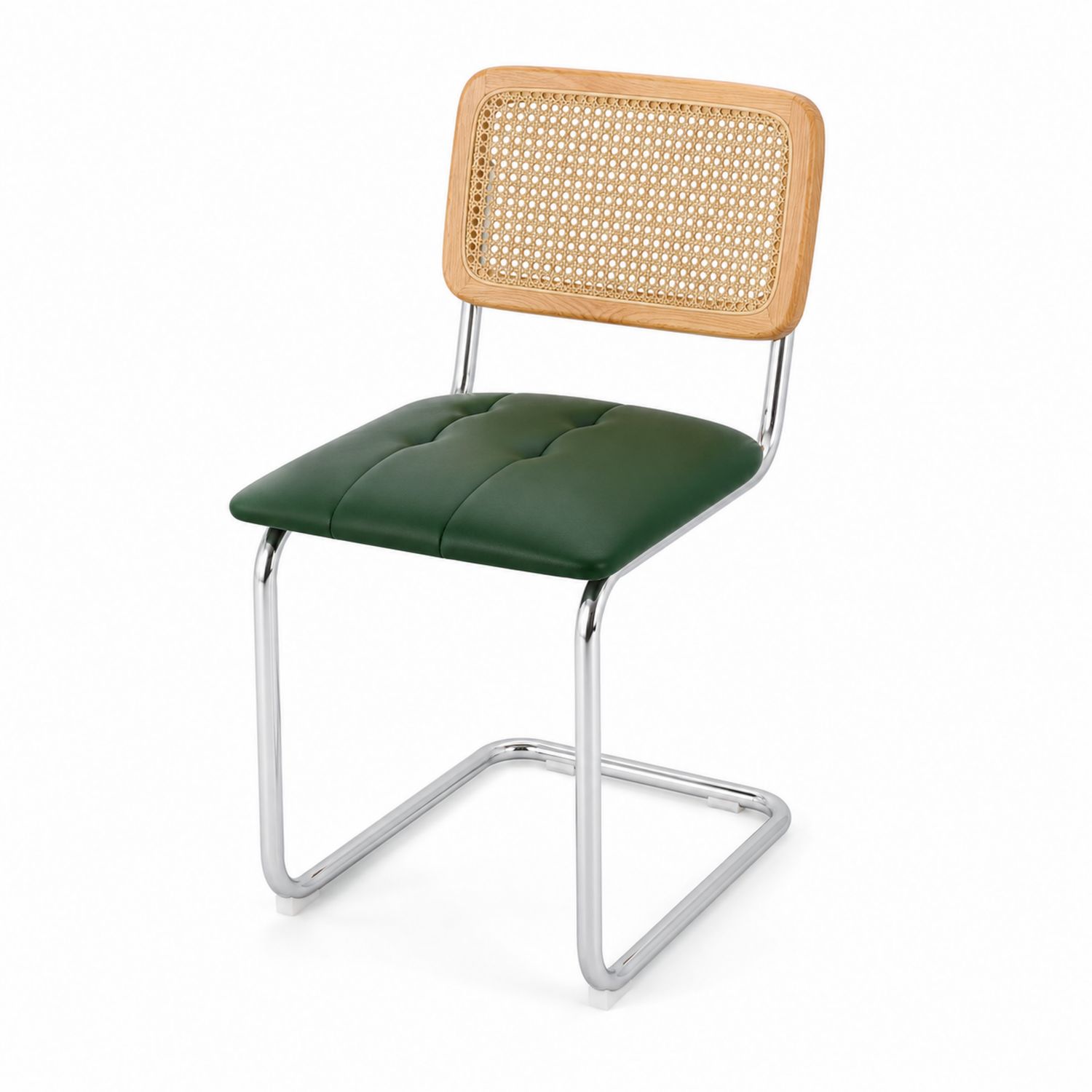 Chaise en métal avec dossier en rotin et assise en cuir synthétique vert-Prestigelodgea