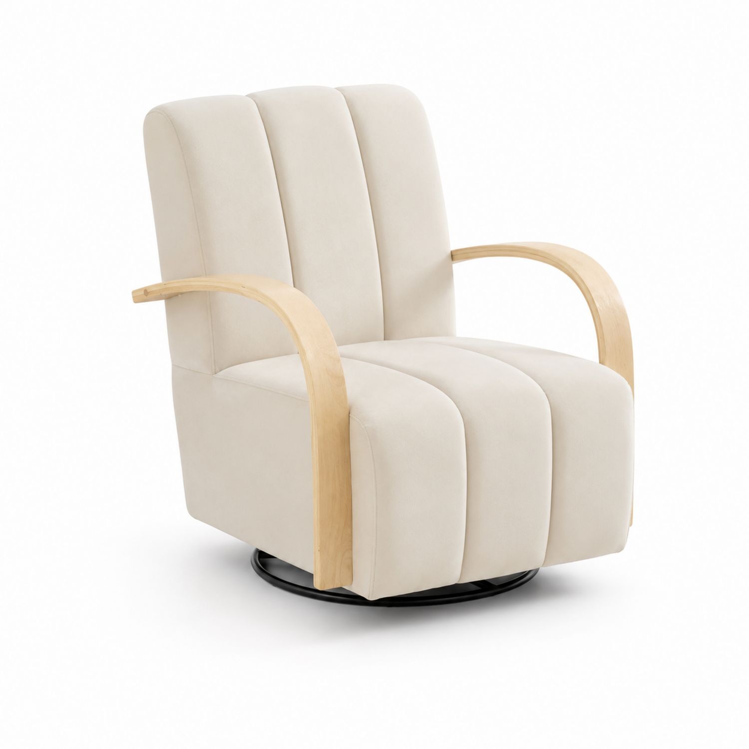 Fauteuil pivotant en polyester beige avec accoudoirs en bois de hêtre-Prestigelodgea