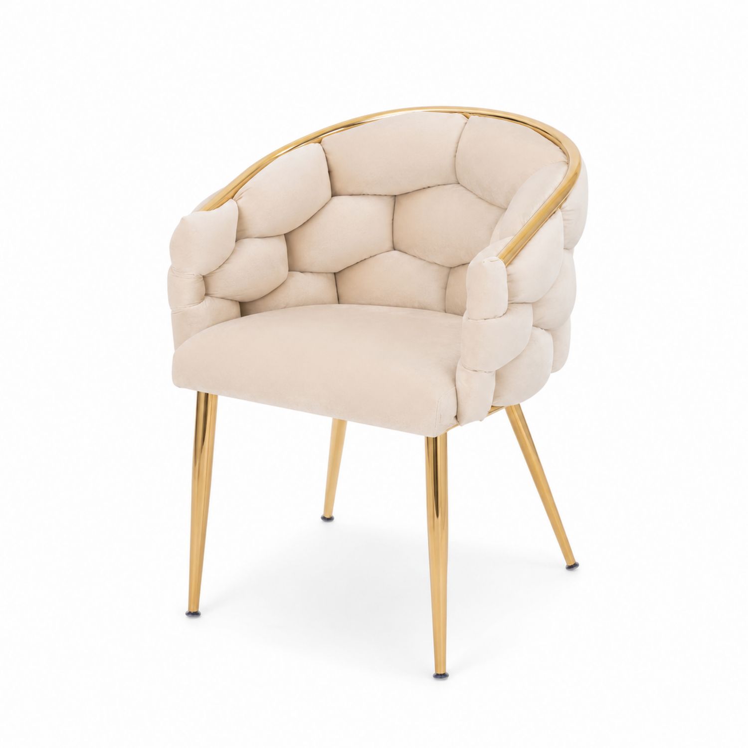 Chaise en velours avec accoudoirs incurvés et pieds métalliques dorés-Prestigelodgea