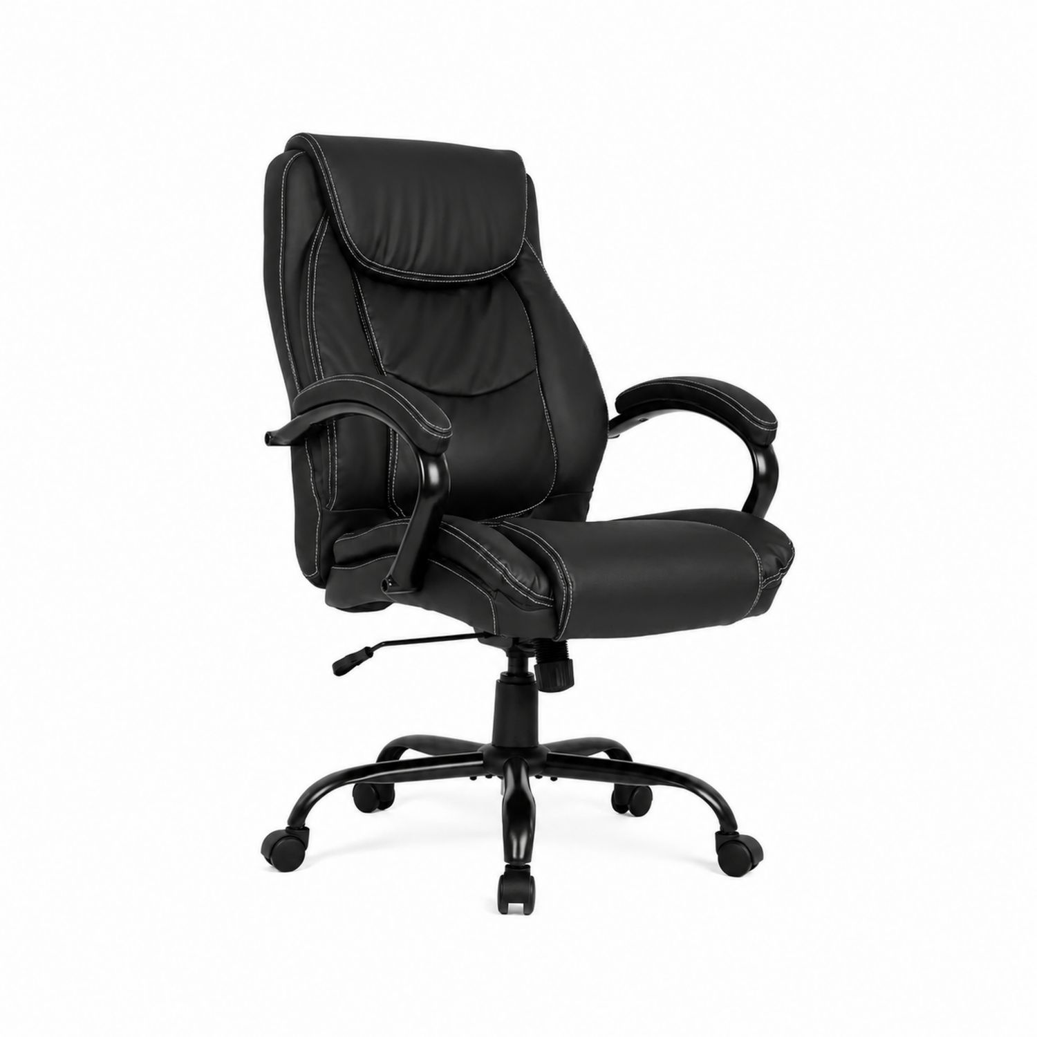Chaise de bureau en cuir synthétique noir avec base pivotante-Prestigelodgea