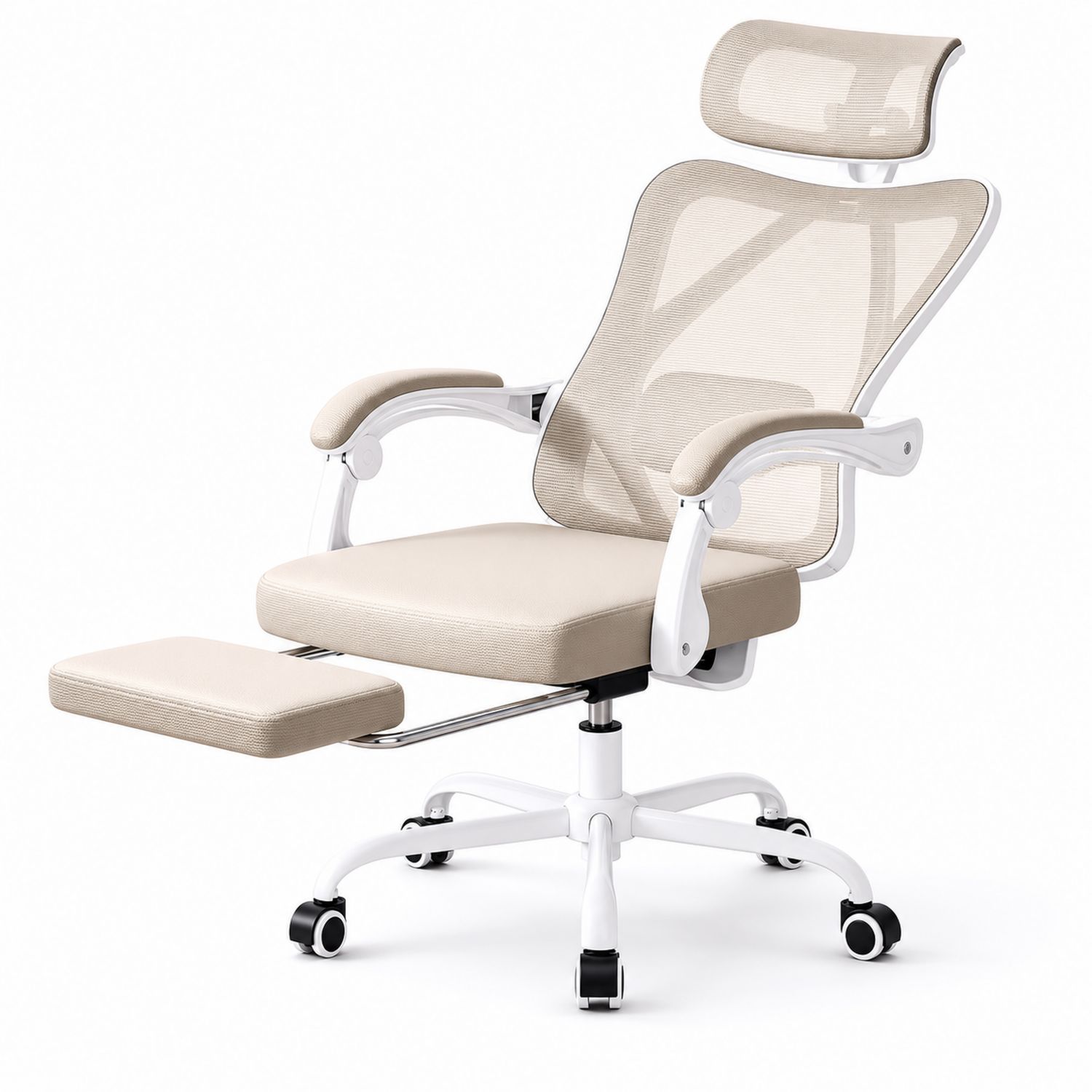 Chaise de Bureau en Maille Bétonnée Beige et Blanc-Prestigelodgea