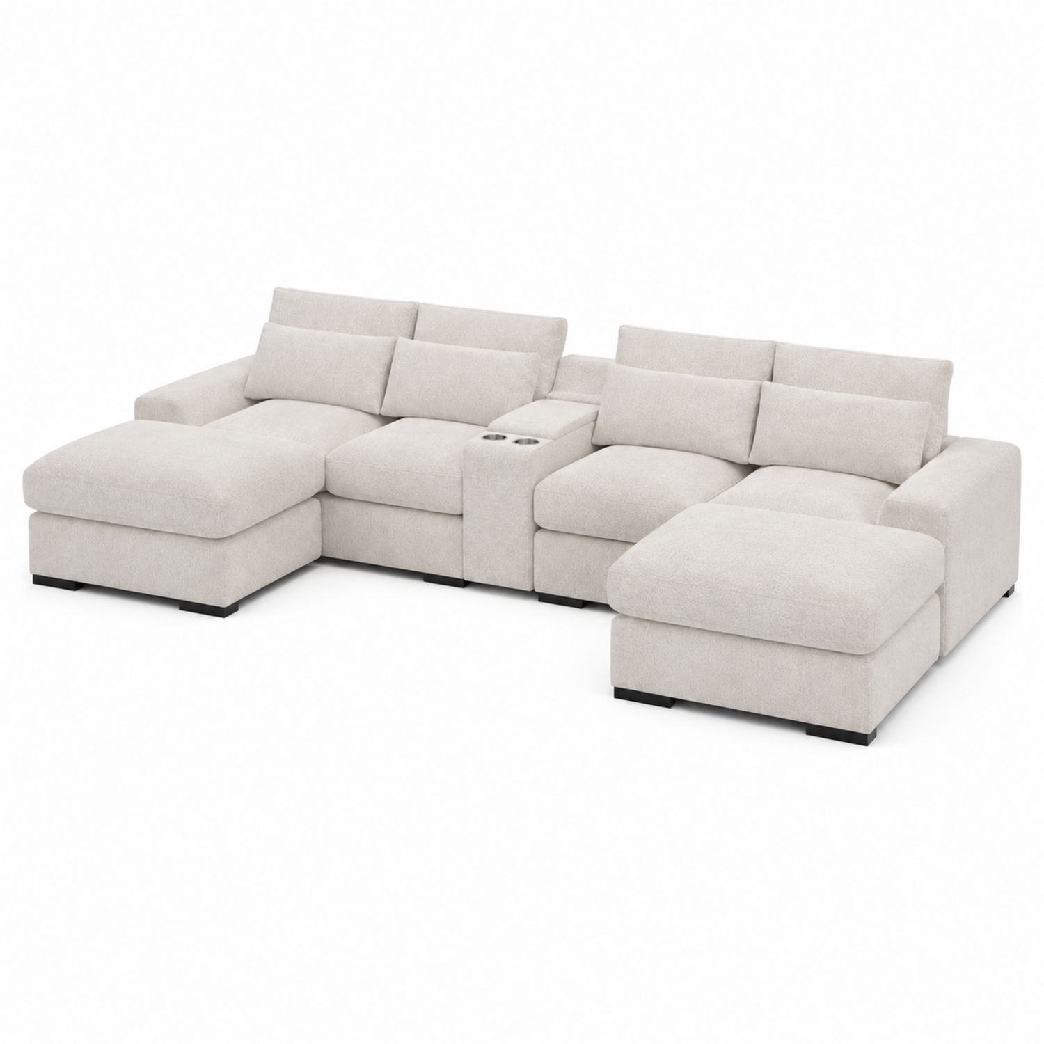 Canapé d'angle modulable 5 places en tissu polyester avec porte-gobelets-Prestigelodgea
