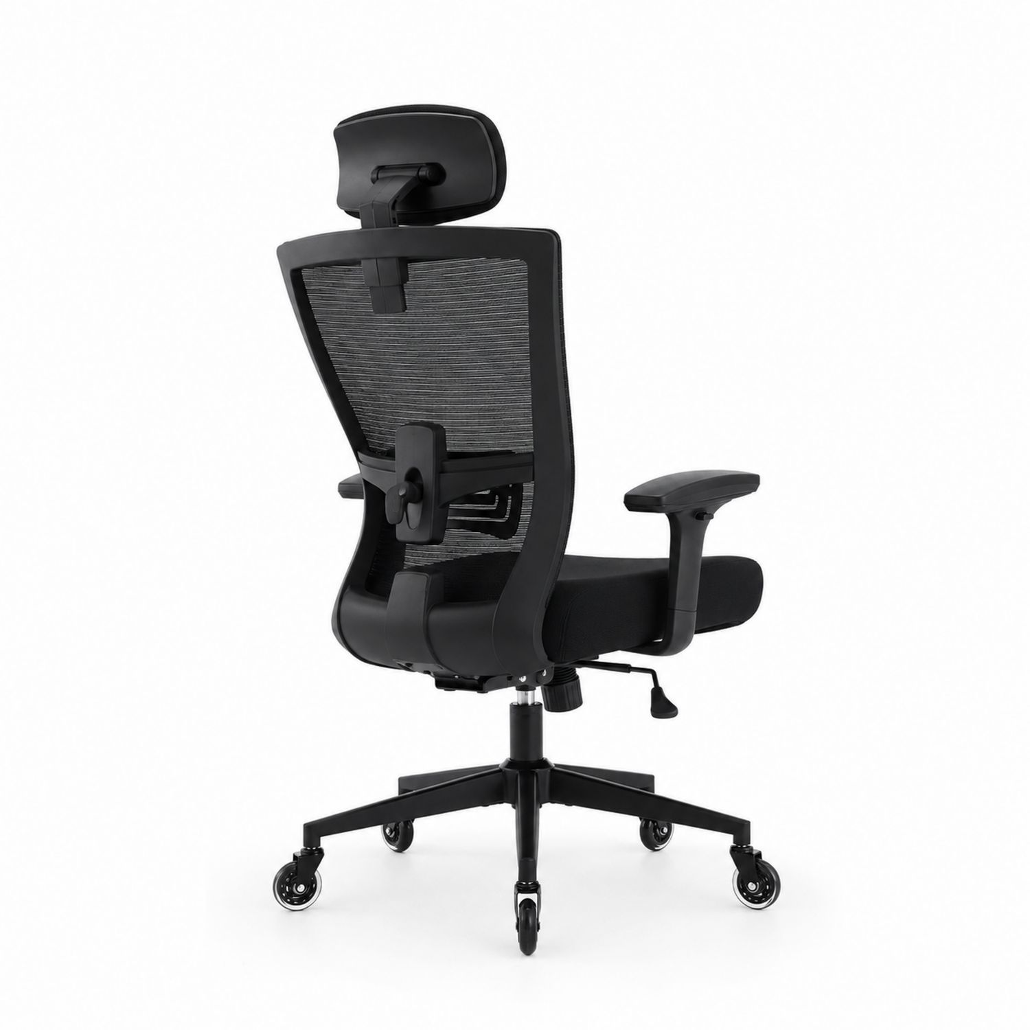 Chaise de bureau ergonomique en maille et acier avec appui-tête, Noire-Prestigelodgea