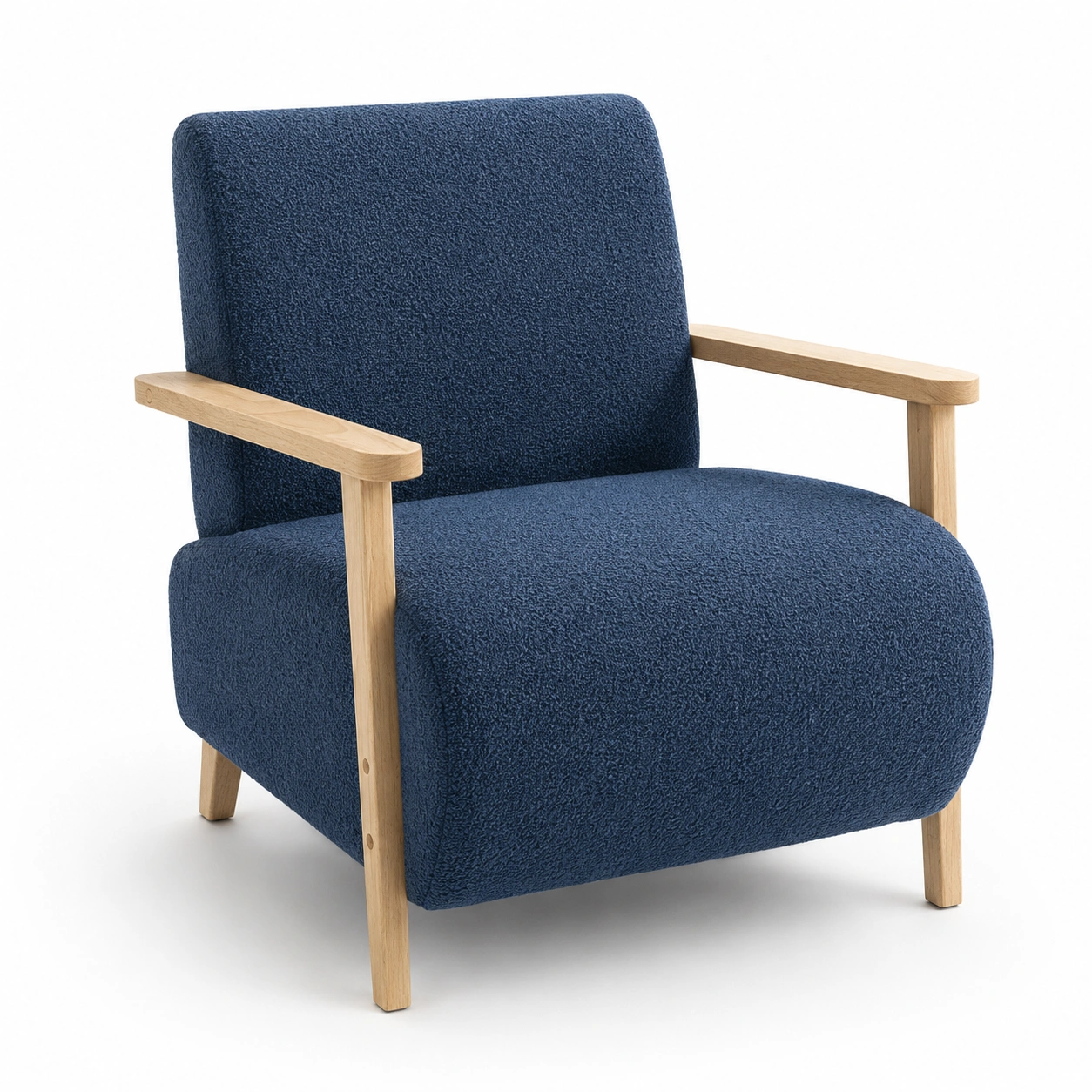 Sillon tapizado con brazos de madera azul-Delvoraa