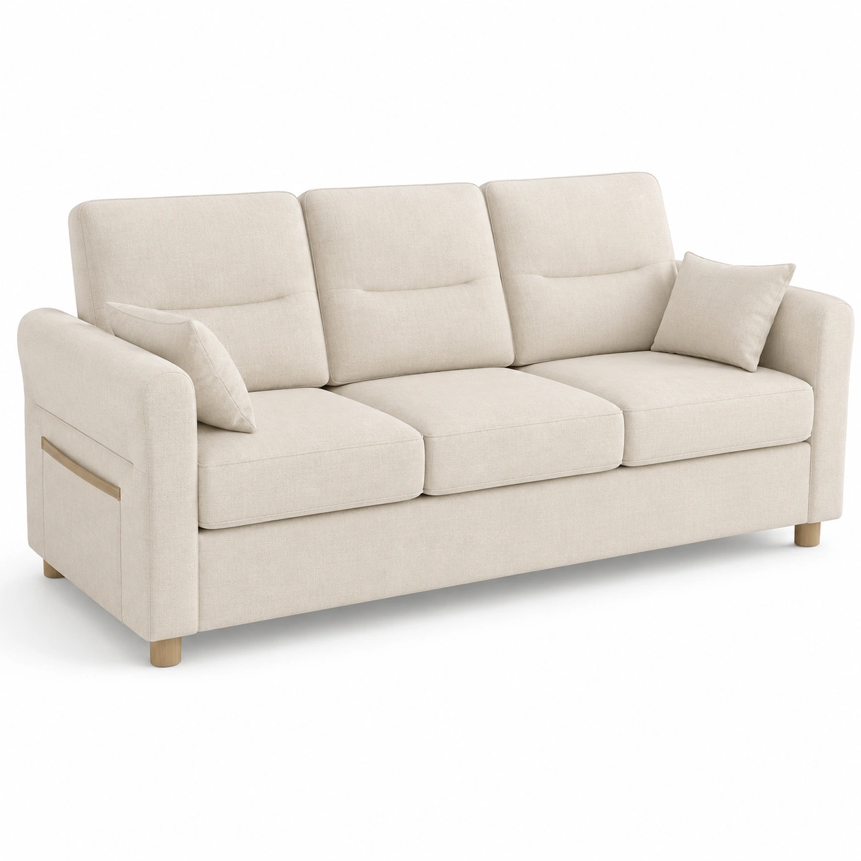 Sofa de 3 plazas tapizado color marfil-Delvoraa