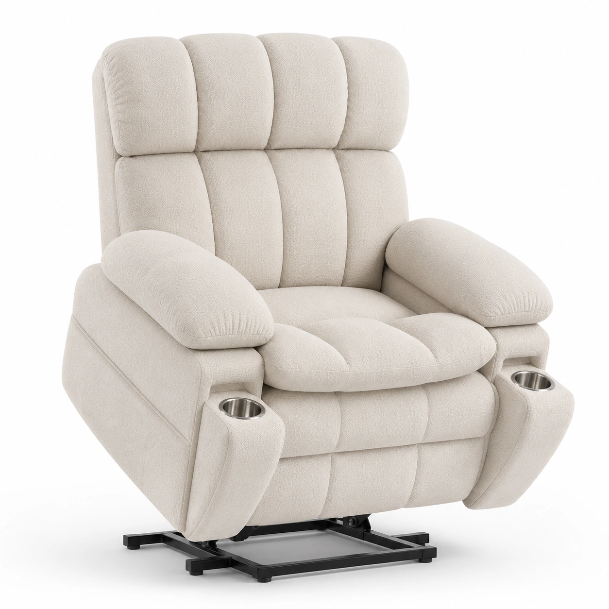 Sillon reclinable elevador con portavasos color marfil-Delvoraa