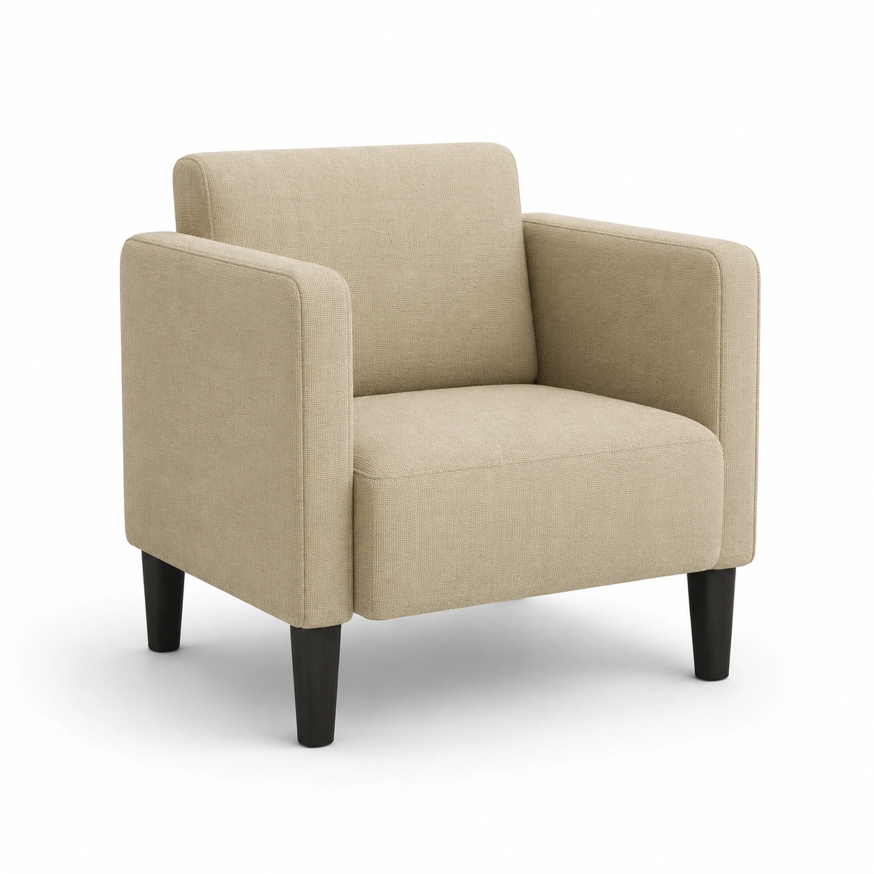 Sillon cuadrado con reposabrazos tapizado en tela beige-Delvoraa