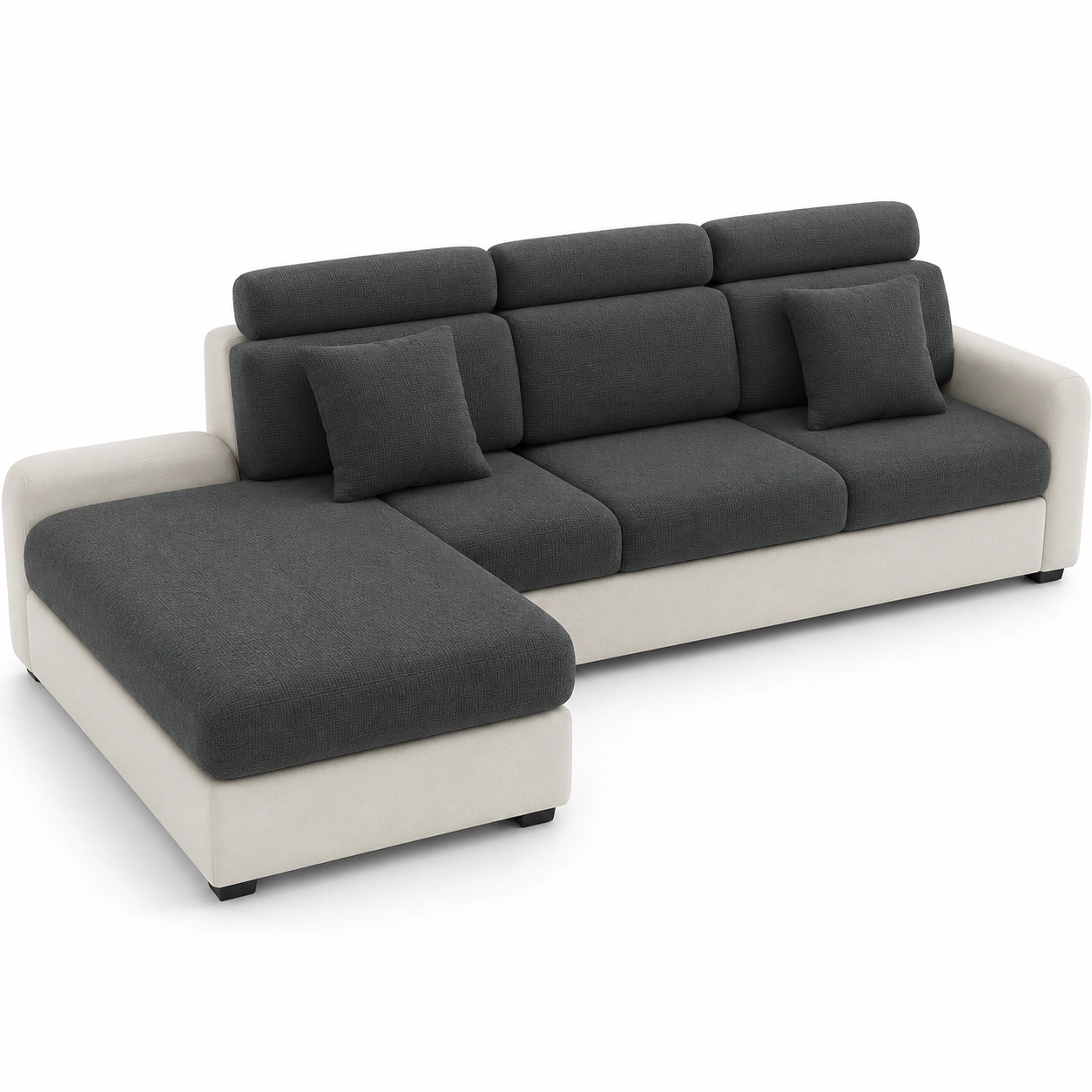 Sofa esquinero con chaise longue izquierdo gris y blanco-Delvoraa