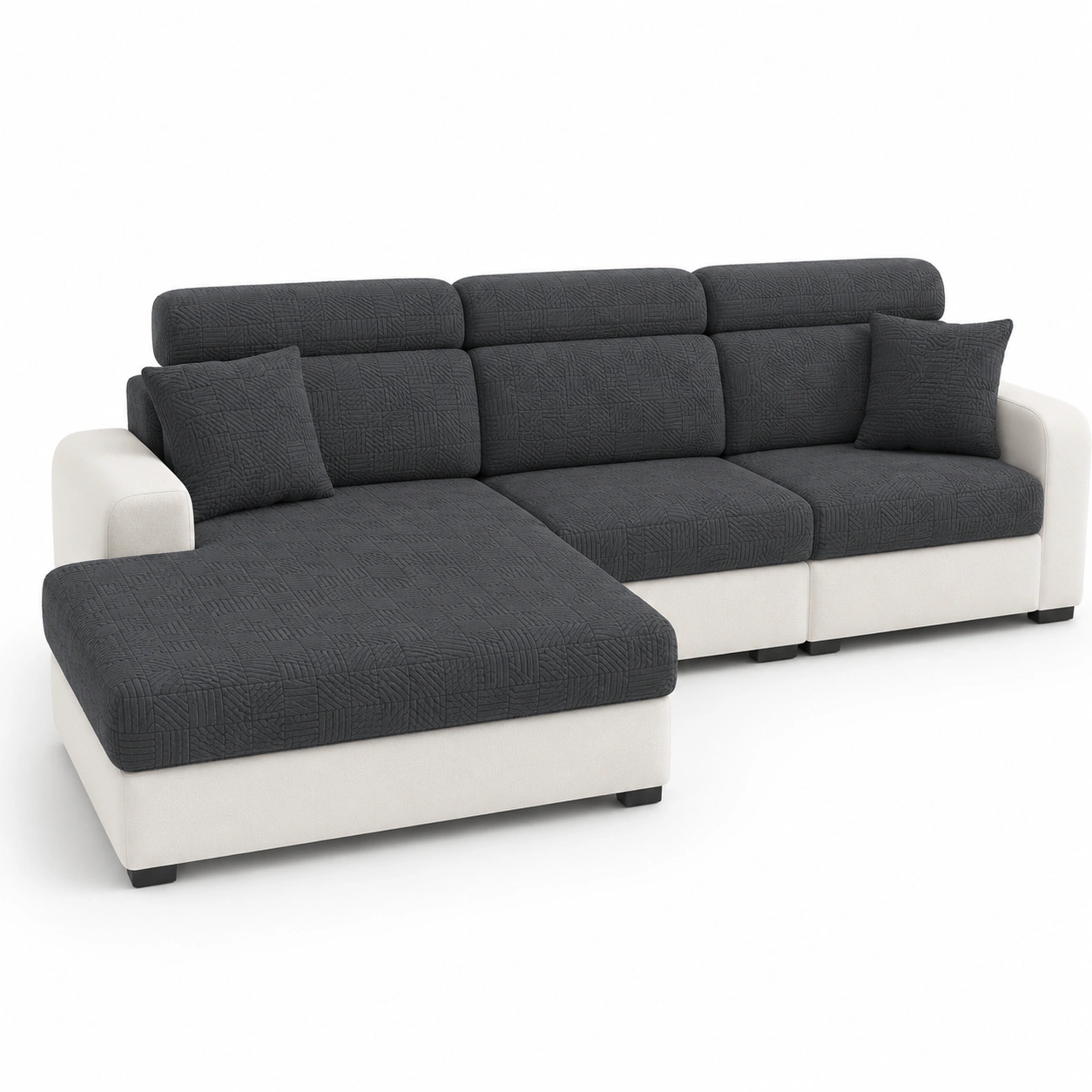 Sofa esquinero en L gris y blanco-Delvoraa