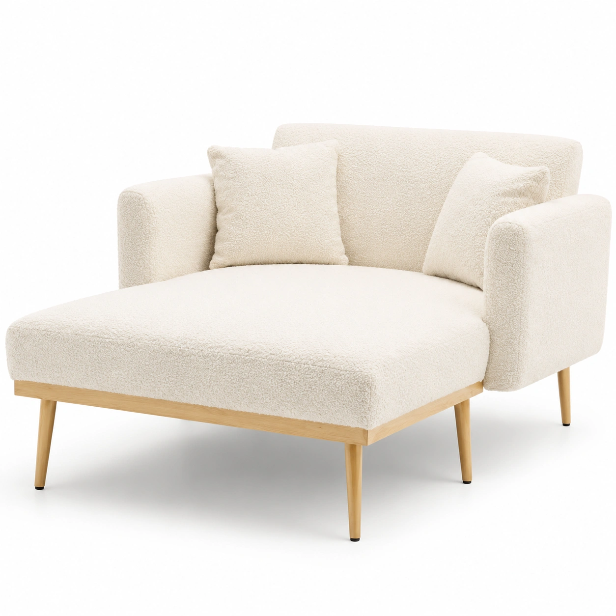 Chaise longue tapizada beige claro con cojines-Delvoraa