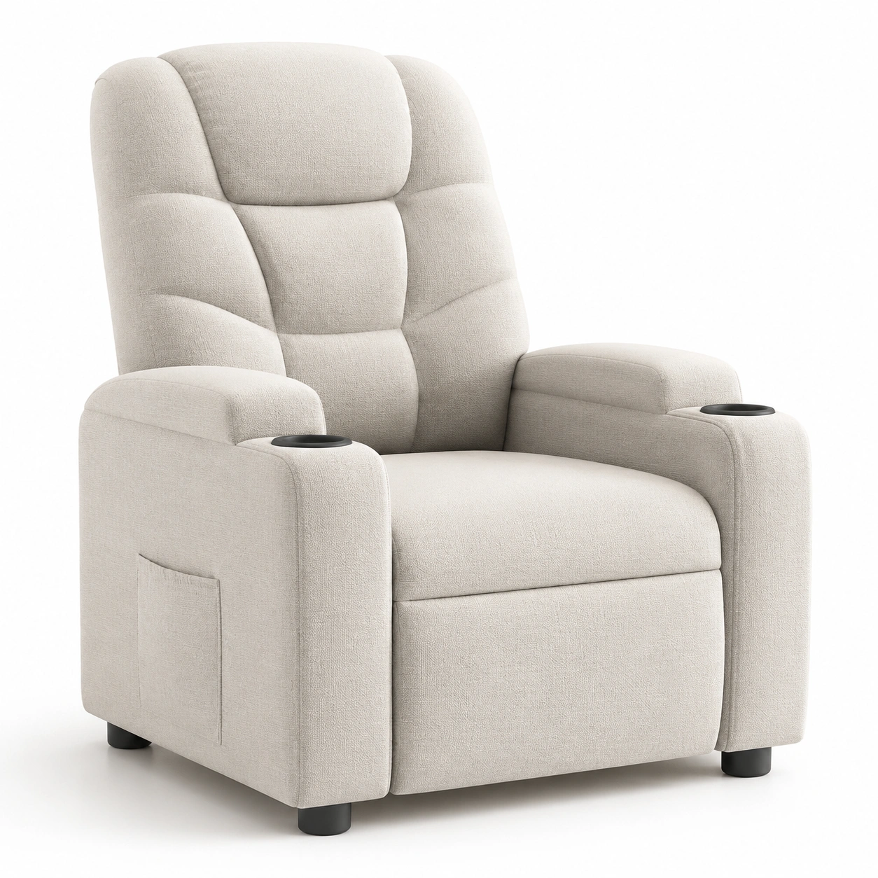 Sillon reclinable tapizado con portavasos color marfil-Delvoraa