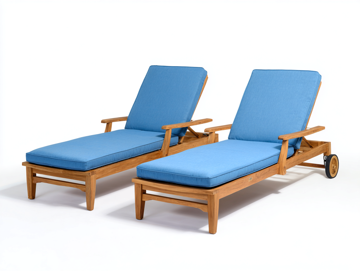 Tumbonas madera 200x75x85 cm azul claro natural con cojines y ruedas - diseño reclinable moderno-Ramoninest