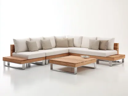 Sofás de exterior madera metal 280x280x70 cm beige natural conjunto con mesa - diseño moderno-Ramoninest