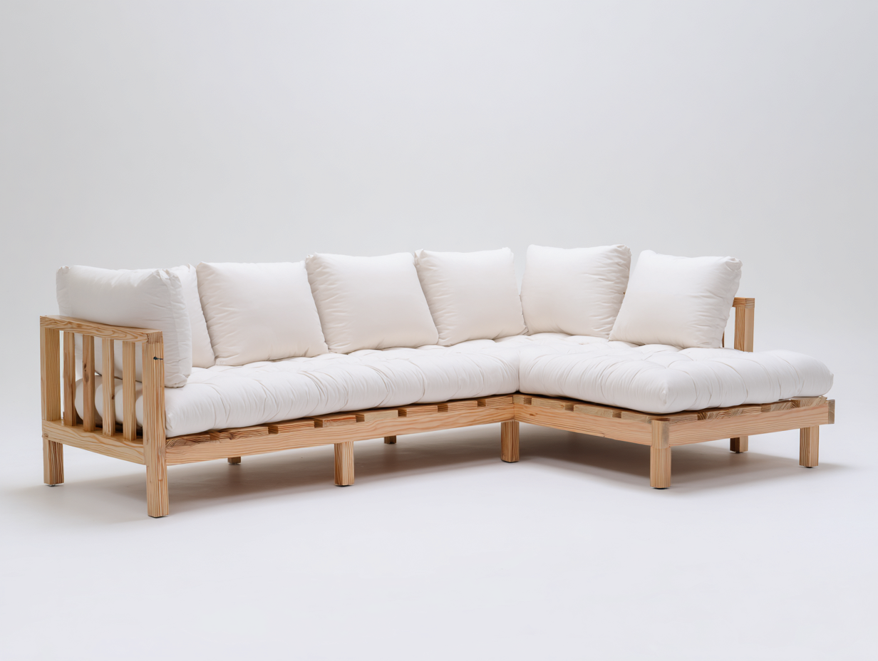 Sofás de exterior de madera 235x175x78 cm natural-blanco para jardín - Diseño moderno-Ramoninest