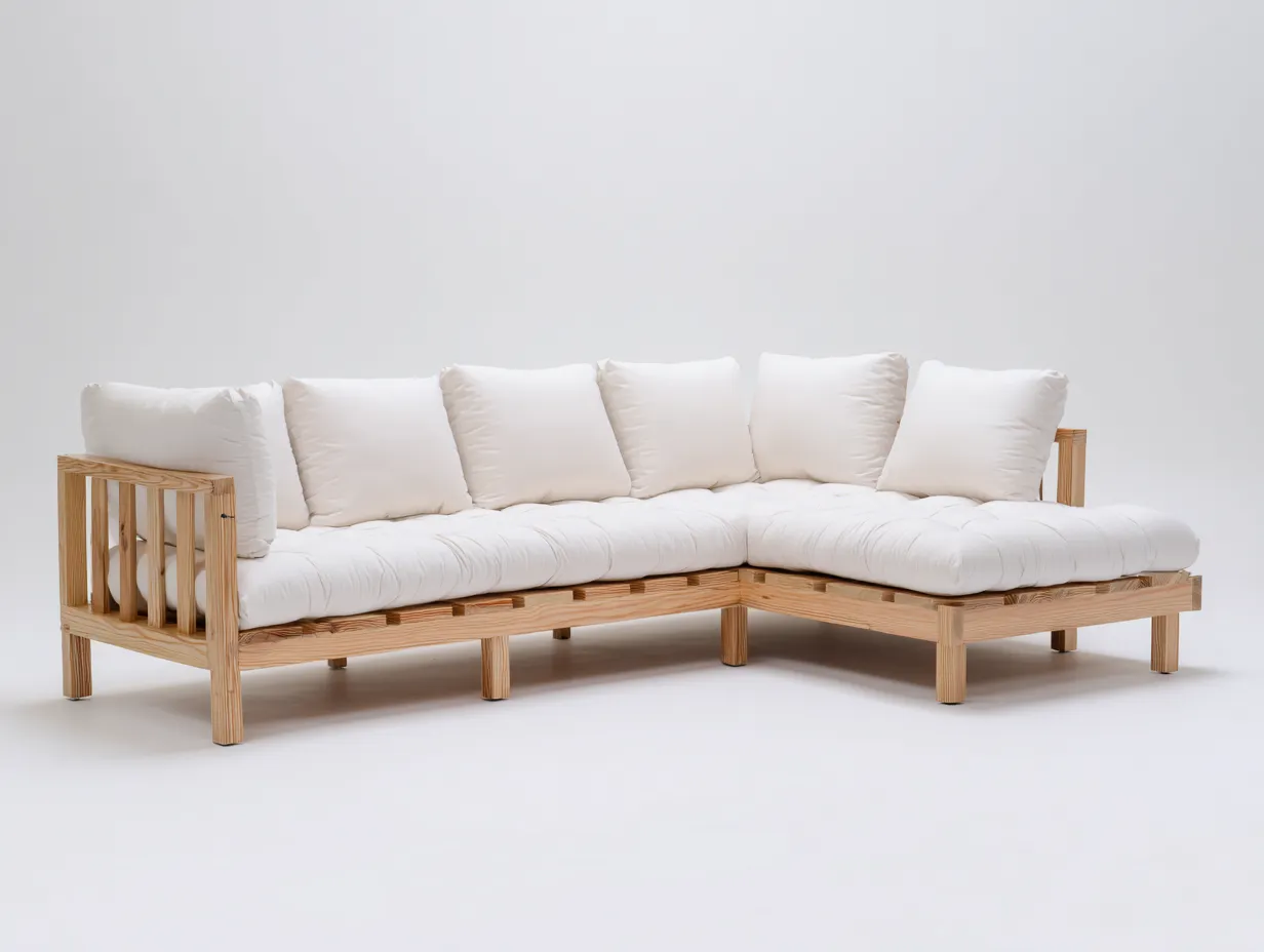 Sofás de exterior de madera 235x175x78 cm natural-blanco para jardín - Diseño moderno-Ramoninest