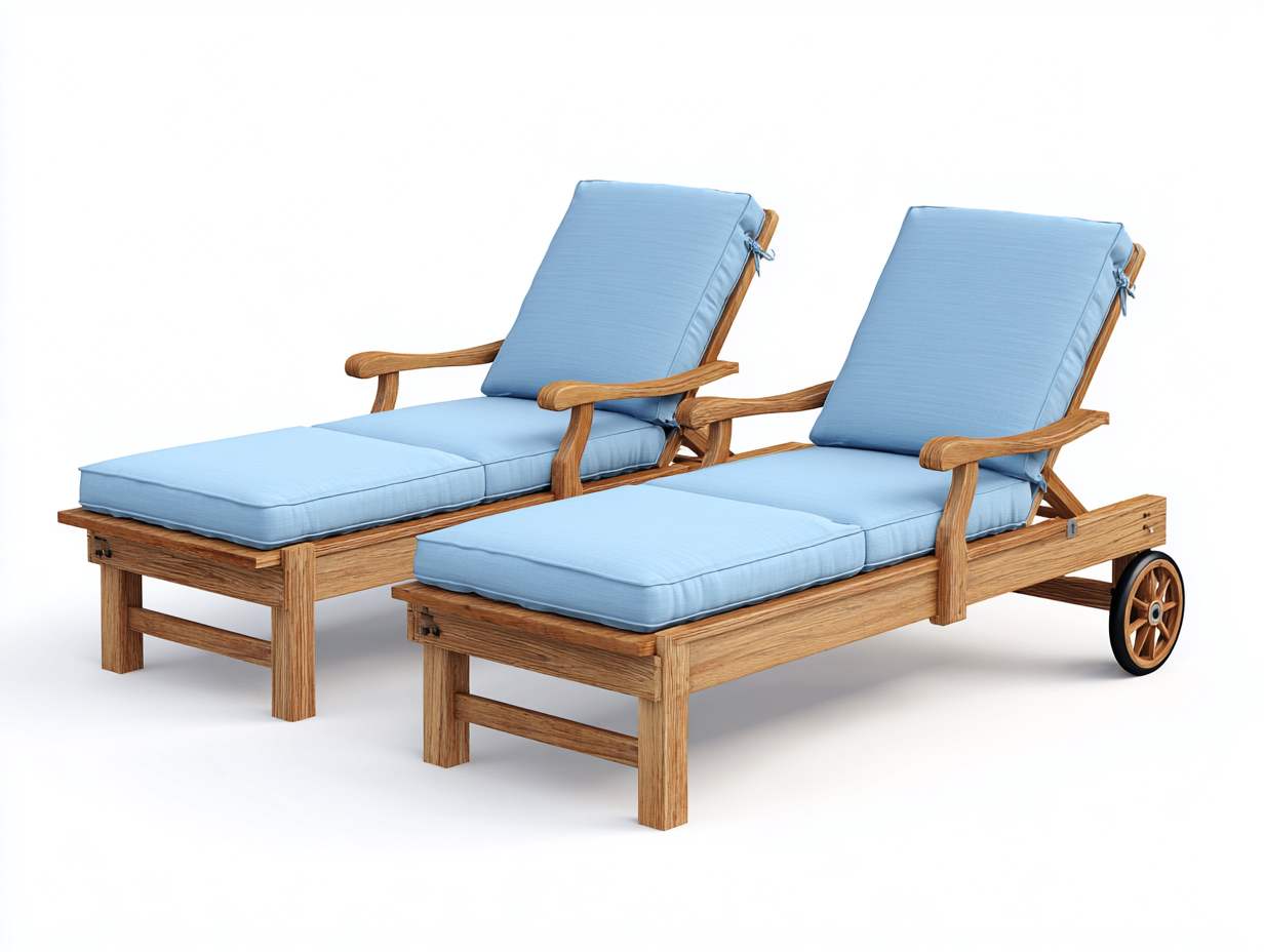 Tumbonas de madera 202x72x96 cm azul y madera natural para jardín - diseño ajustable-Ramoninest