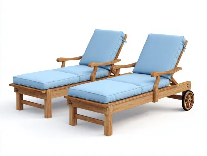 Tumbonas de madera 202x72x96 cm azul y madera natural para jardín - diseño ajustable-Ramoninest