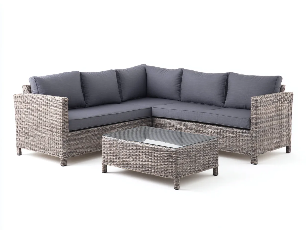 Sofás de exterior ratán sintético 240x240x75 cm gris claro conjunto con mesa - diseño moderno-Ramoninest