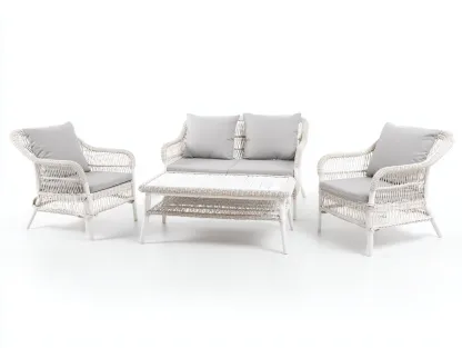 Sofás de exterior de ratán sintético 2 plazas con 2 sillones y mesa 185x78x82 cm blanco-gris para jardín - conjunto de 4 piezas - diseño natural-Ramoninest