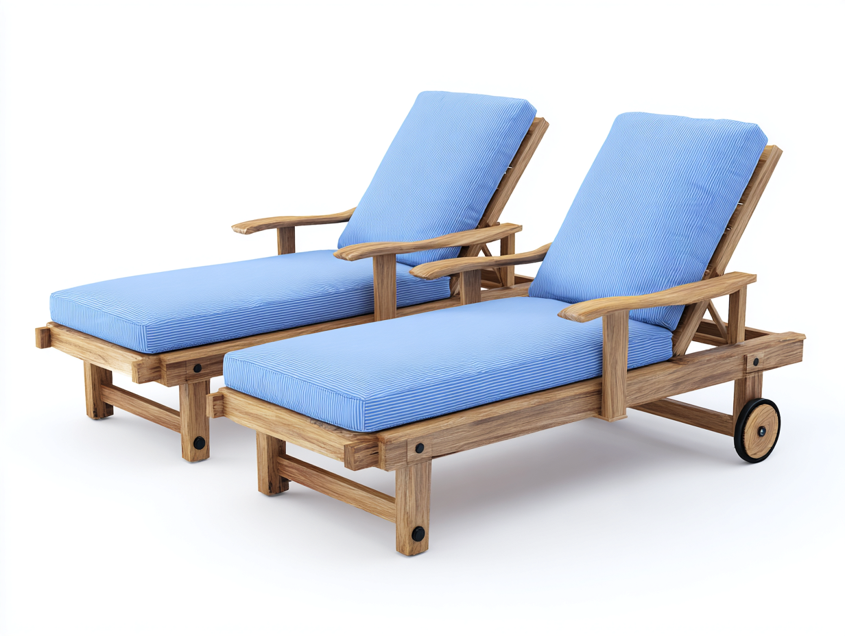 Tumbonas de madera 200x72x96 cm natural-azul para exterior - Respaldo ajustable-Ramoninest