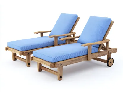 Tumbonas de madera 200x72x96 cm natural-azul para exterior - Respaldo ajustable-Ramoninest