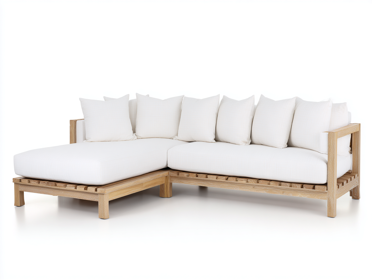 Sofás de exterior de madera 236x160x78 cm blanco y madera natural para terraza - diseño contemporáneo-Ramoninest